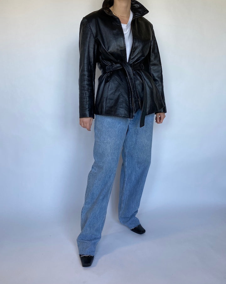 VINTAGE SHORT LEATHER TRENCH 496