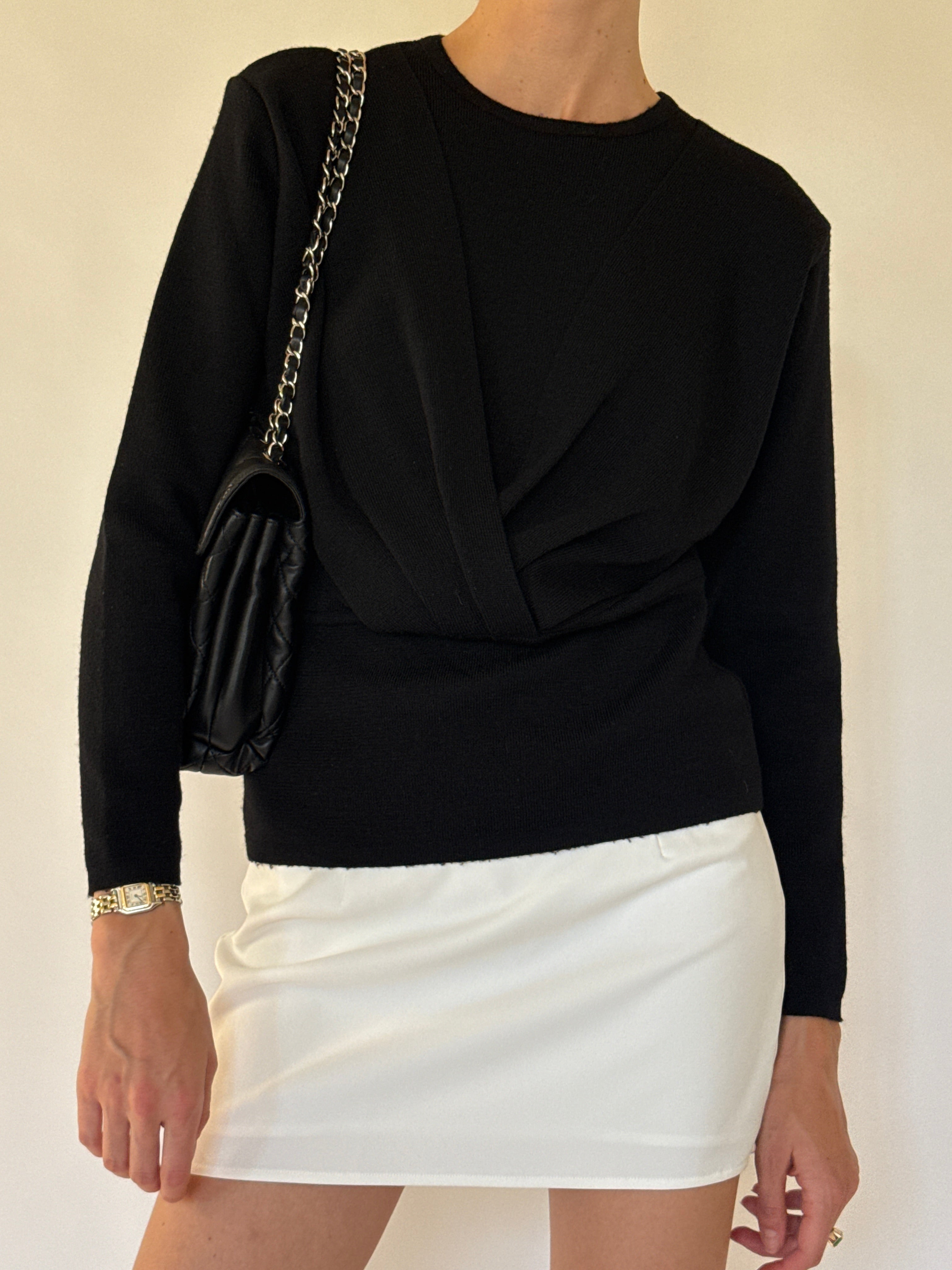 Vintage Merino Wool Wrap Knit Sweater Black 7549
