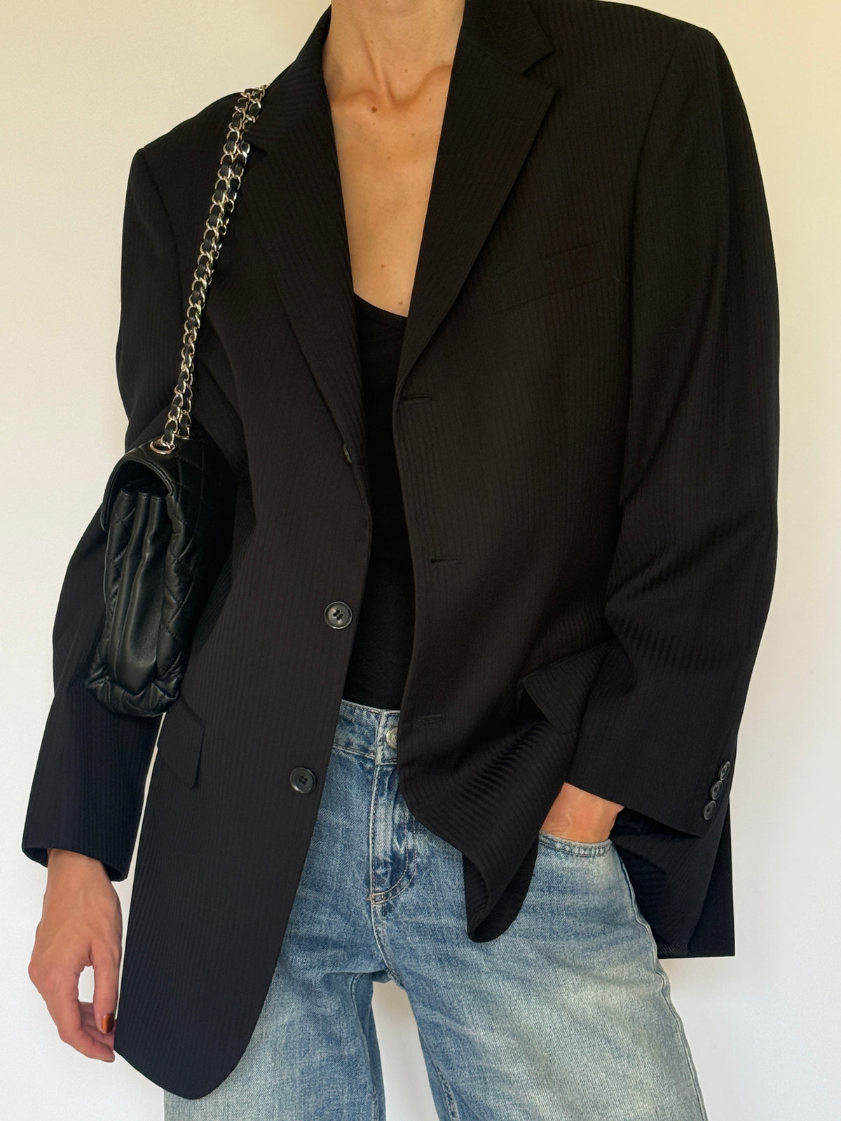 Vintage Pinstripe Blazer Black 6643
