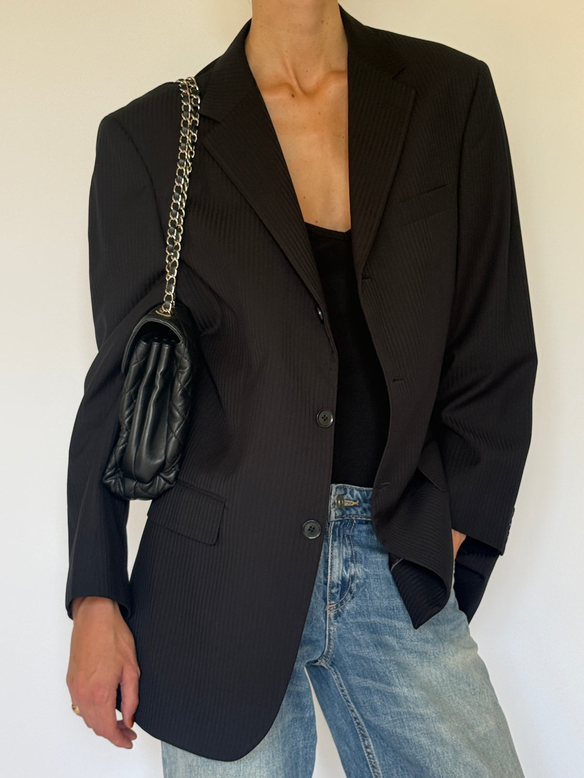 Vintage Pinstripe Blazer Black 6643