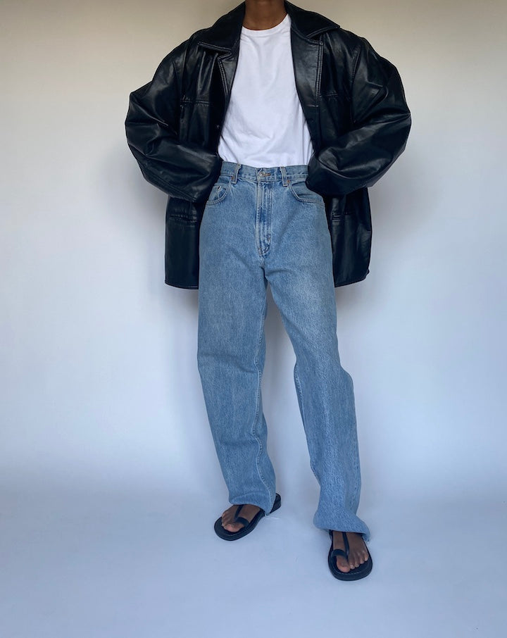 VINTAGE OVERSIZED BLACK LEATHER JACKET 3624