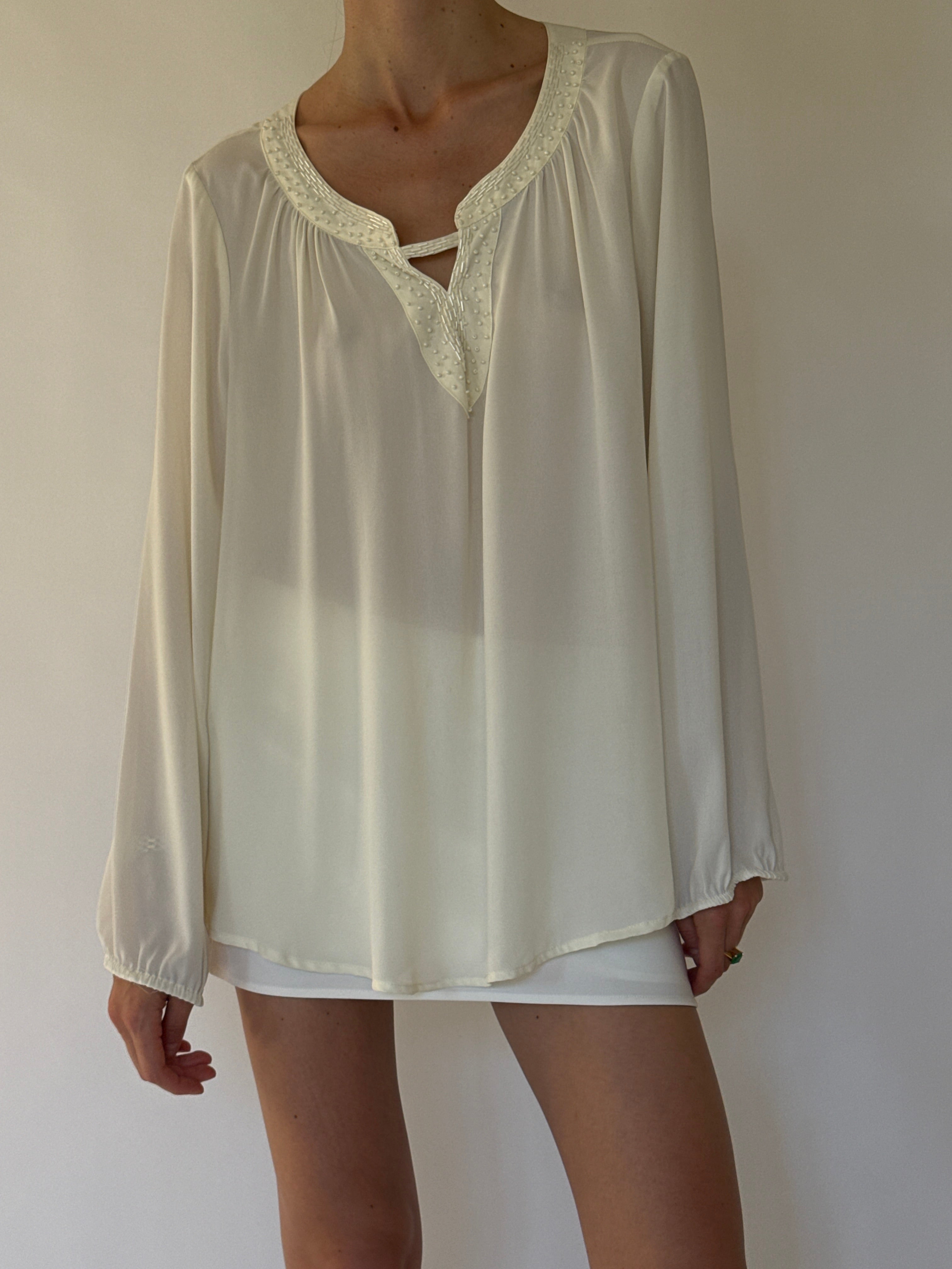 Vintage ivory beaded blouse front view