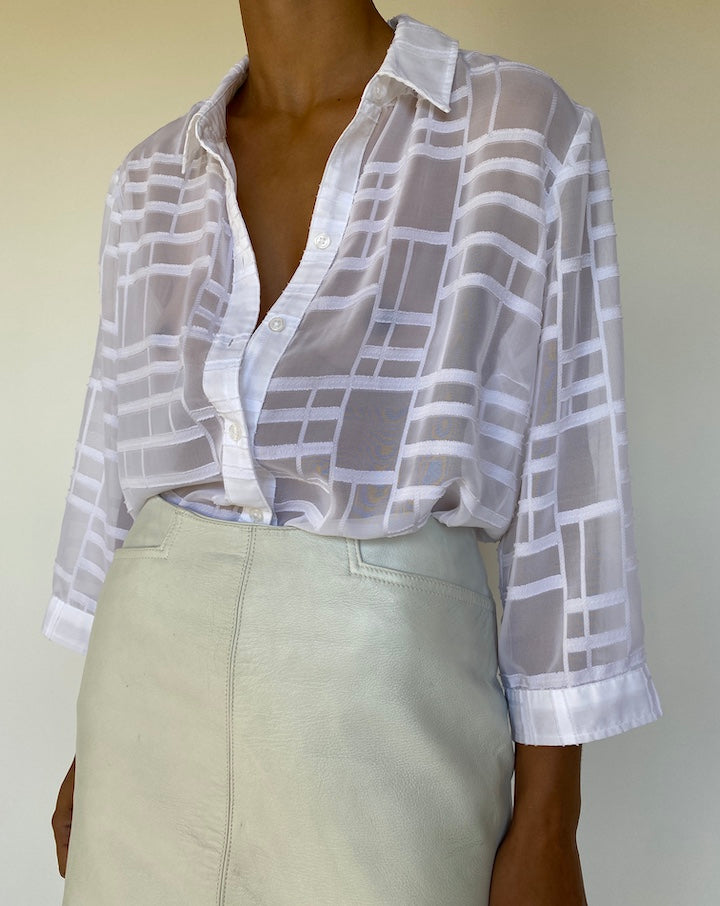 VINTAGE OVERSIZED WHITE PATTERNED OVERSIZED BLOUSE 2587