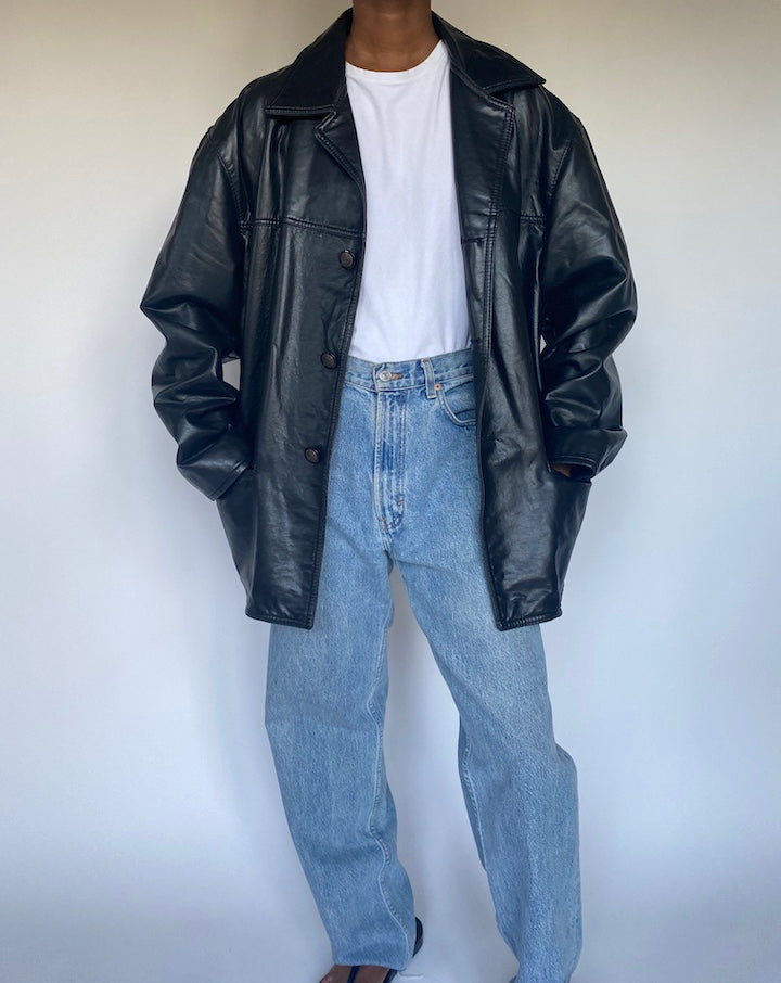 VINTAGE OVERSIZED BLACK LEATHER JACKET 3624
