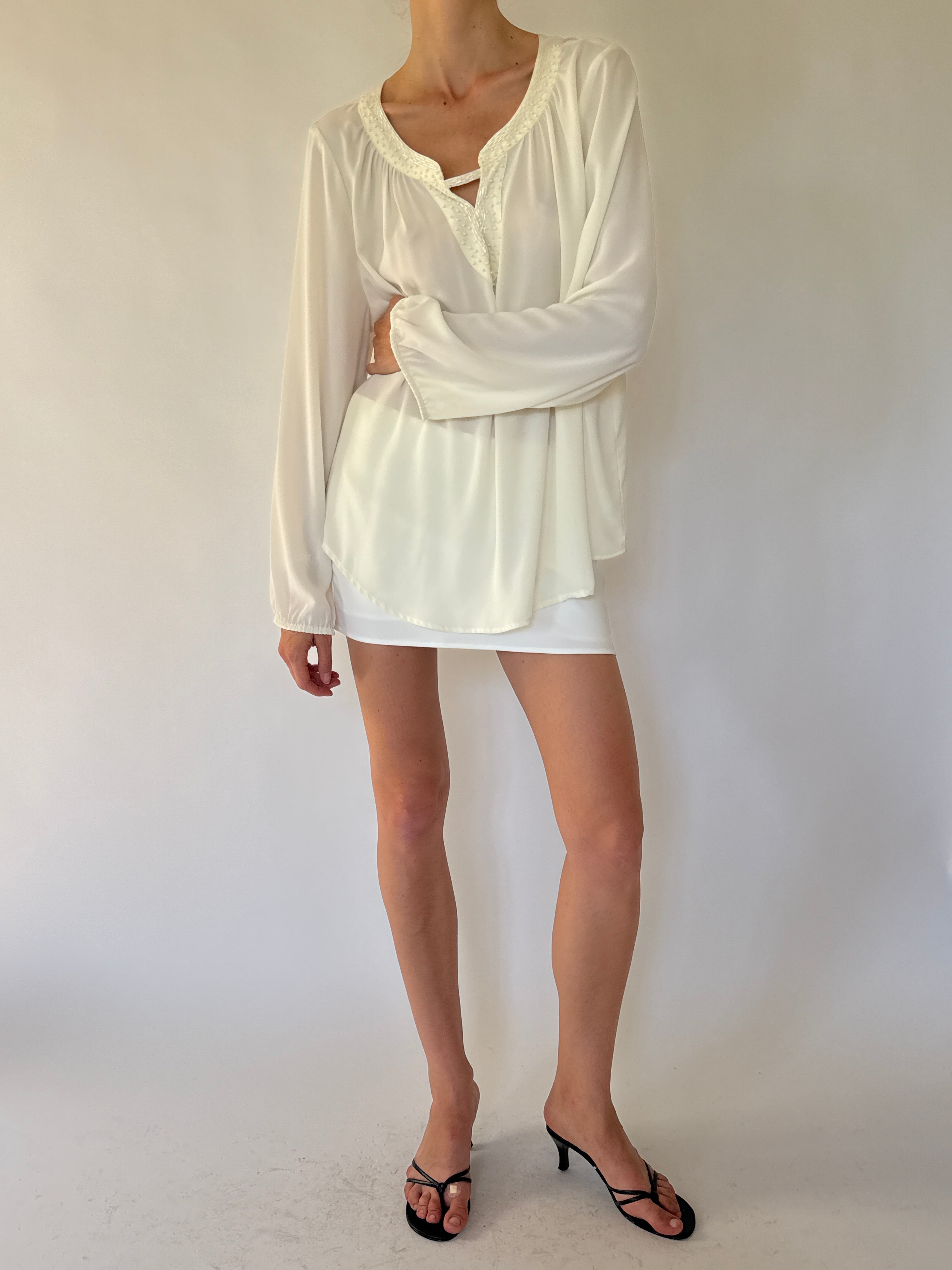 Vintage ivory blouse elegant front detail