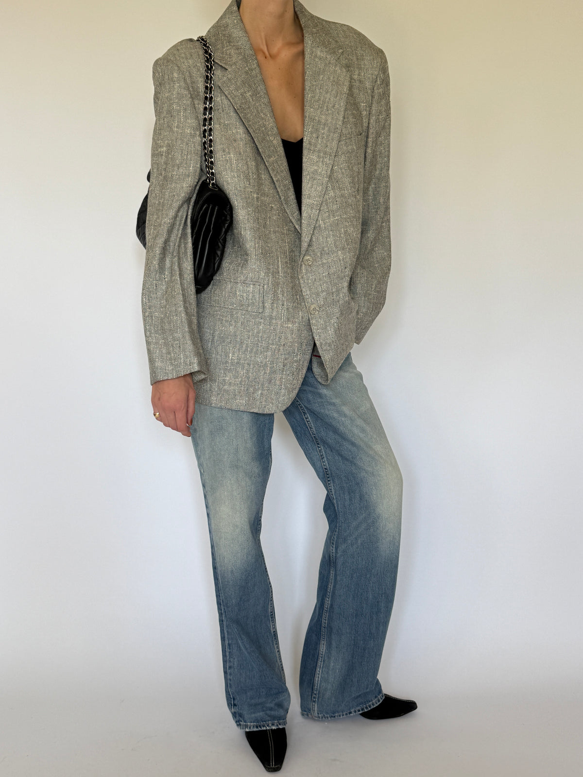 Vintage Grey Herringbone Oversized Blazer 7160