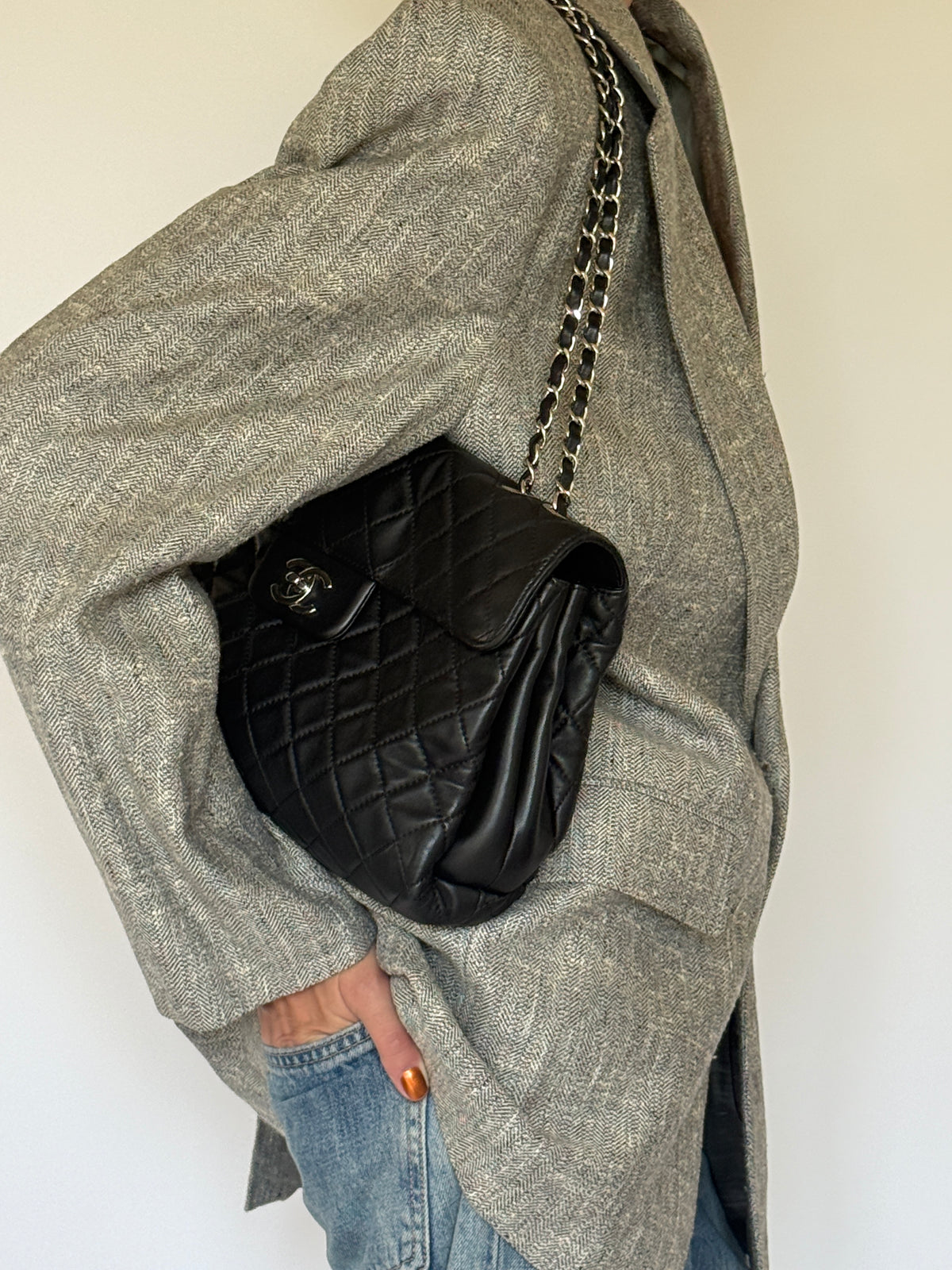 Vintage Grey Herringbone Oversized Blazer 7160