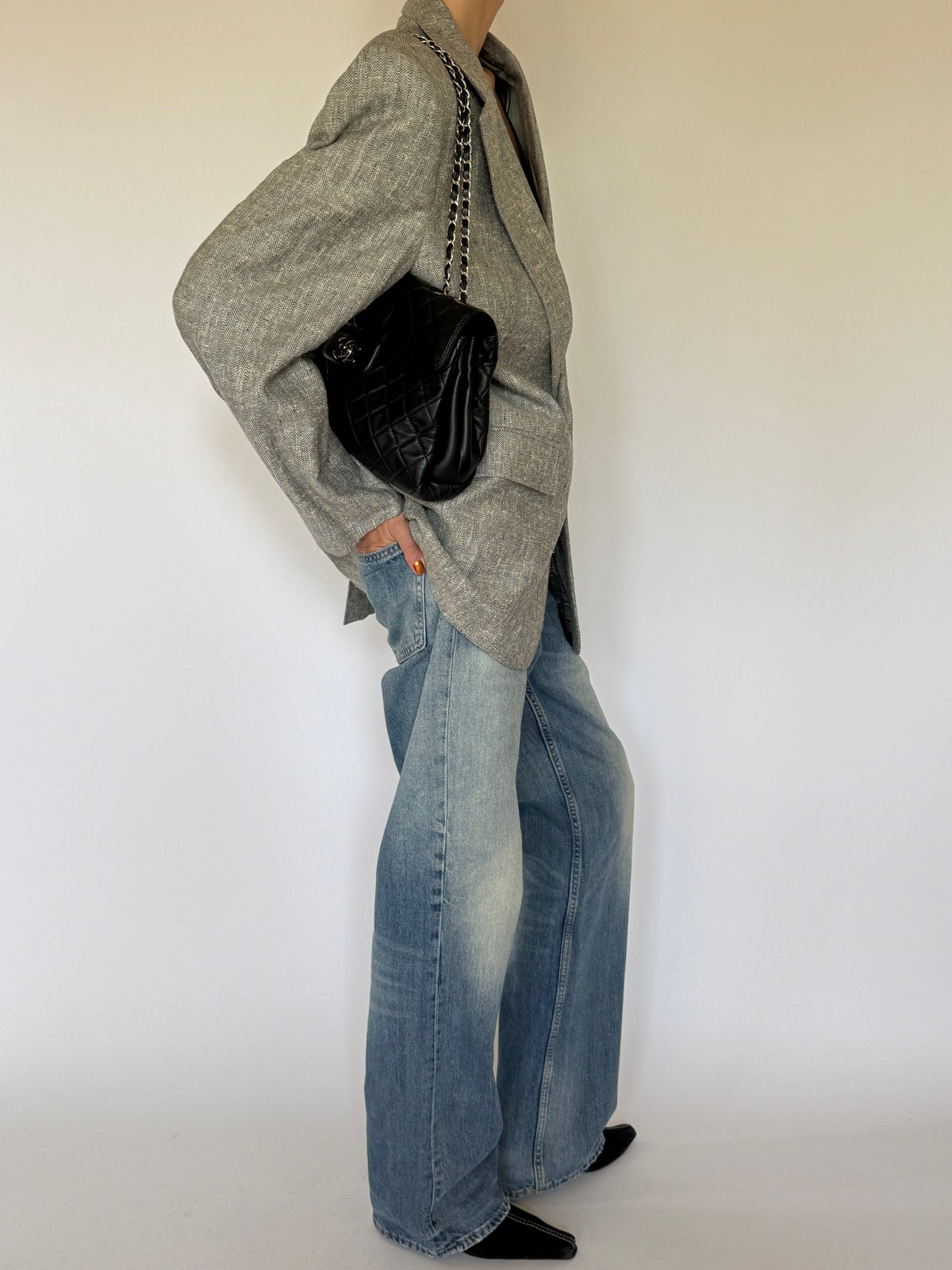 Vintage Grey Herringbone Oversized Blazer 7160