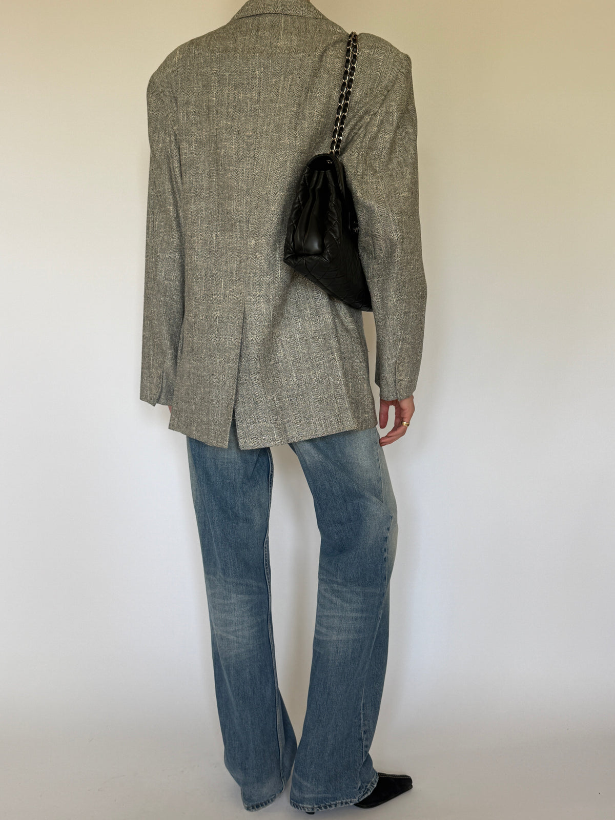 Vintage Grey Herringbone Oversized Blazer 7160