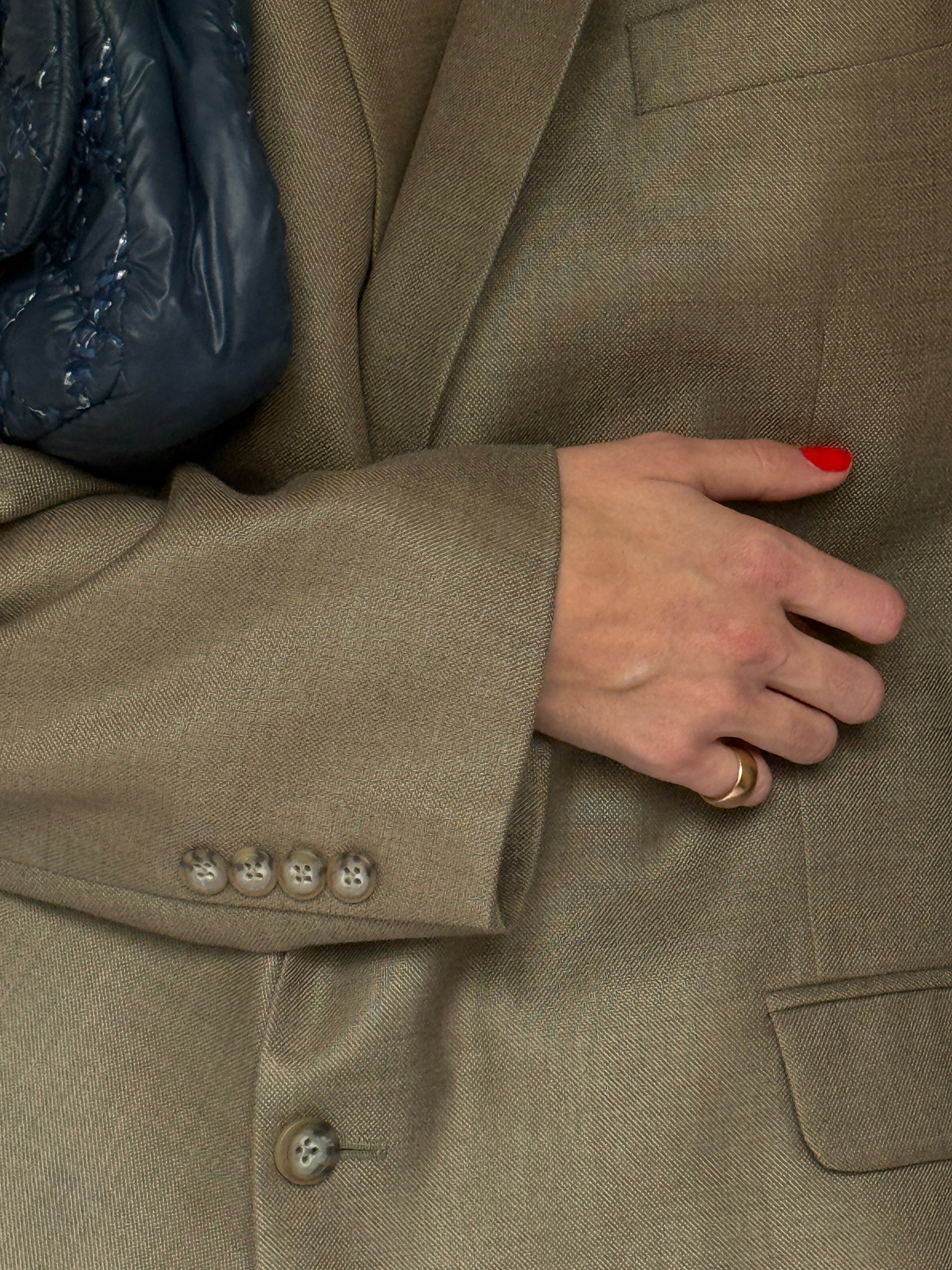 Vintage oversized blazer with front flap pockets and relaxed fit in beige detail