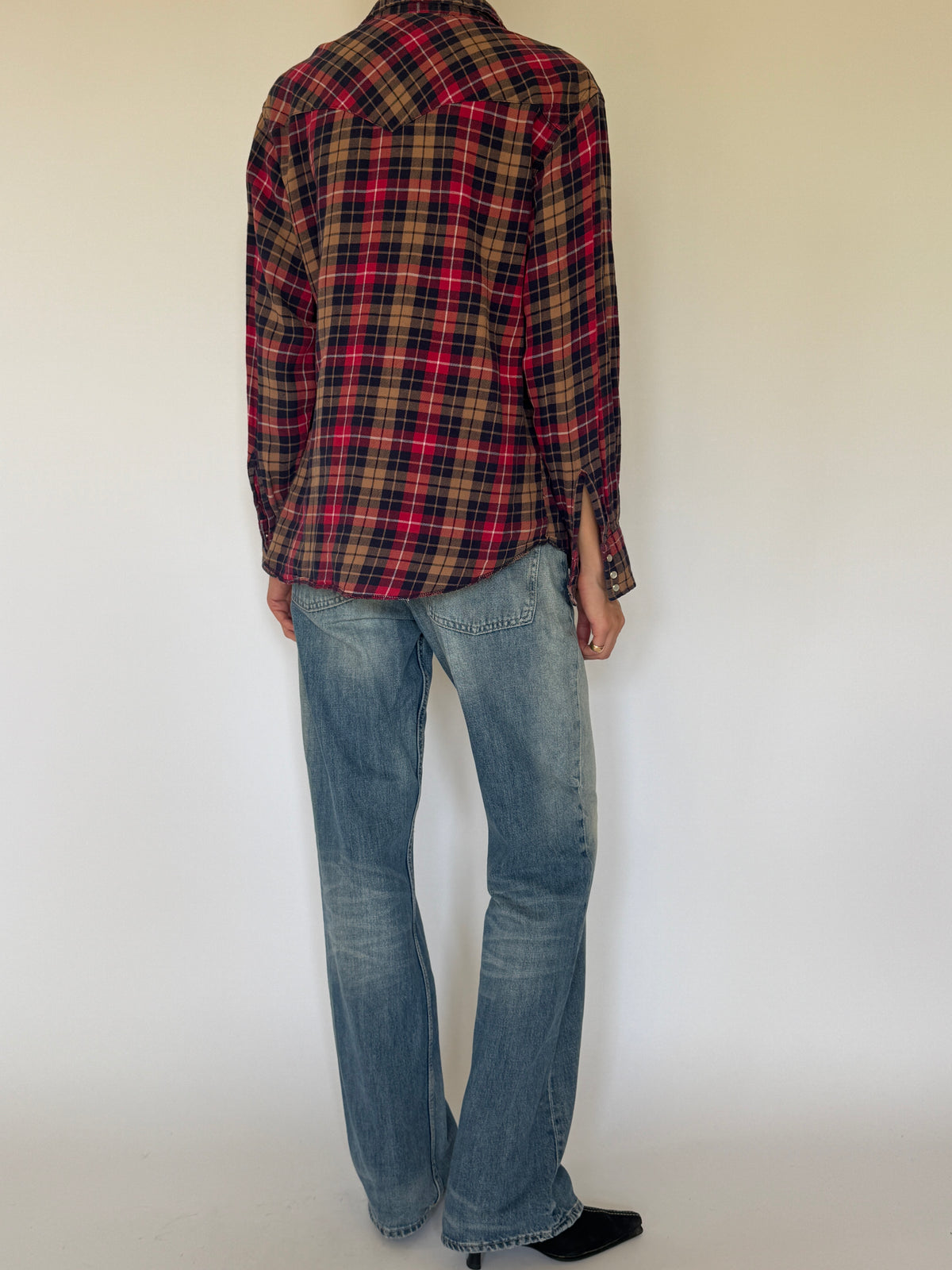 Vintage Western plaid flannel shirt back view