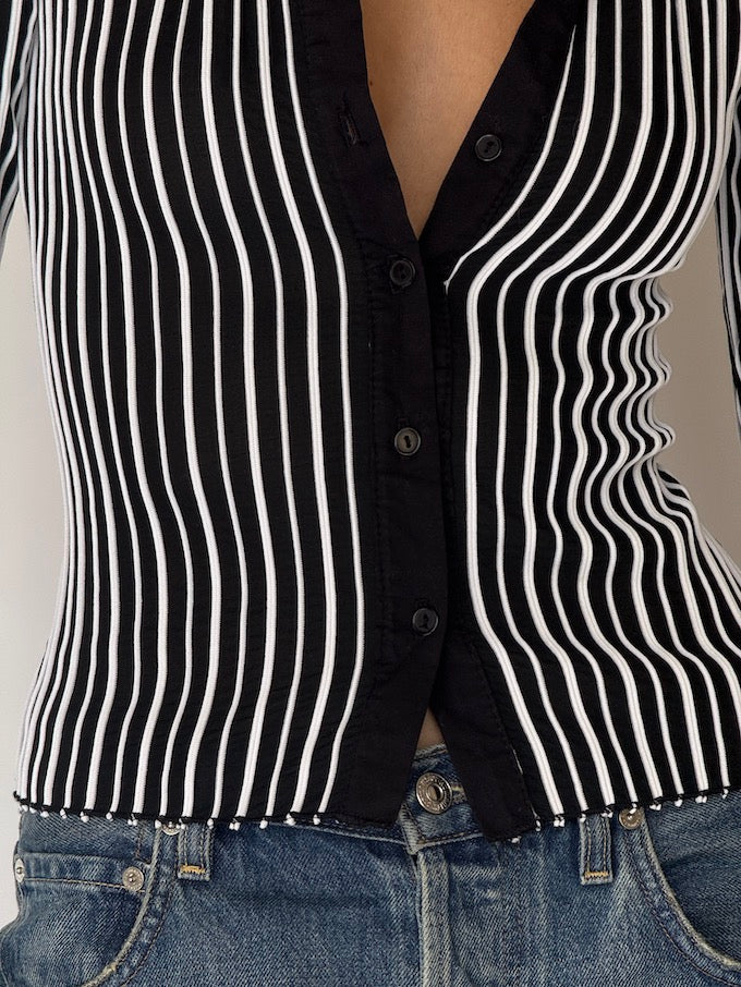 Vintage Striped Button-Up Top 6524