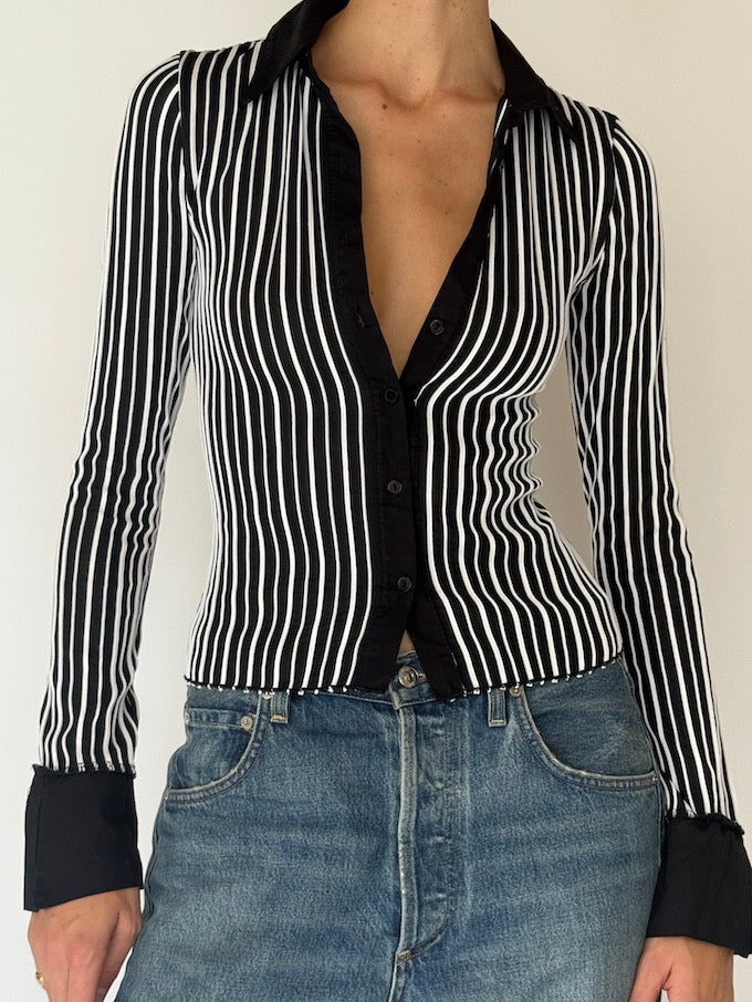 Vintage Striped Button-Up Top 6524