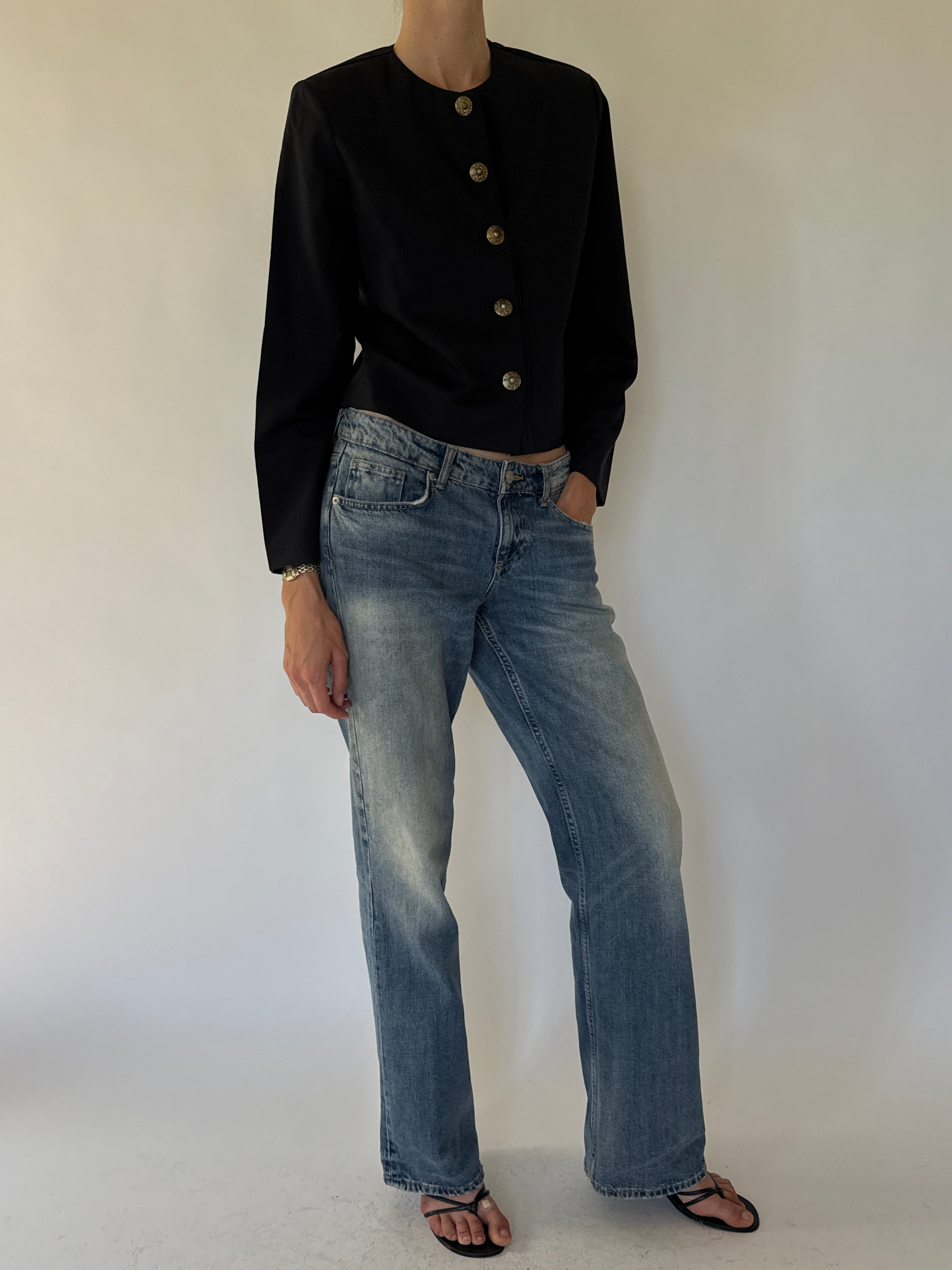 Vintage cropped black jacket front view