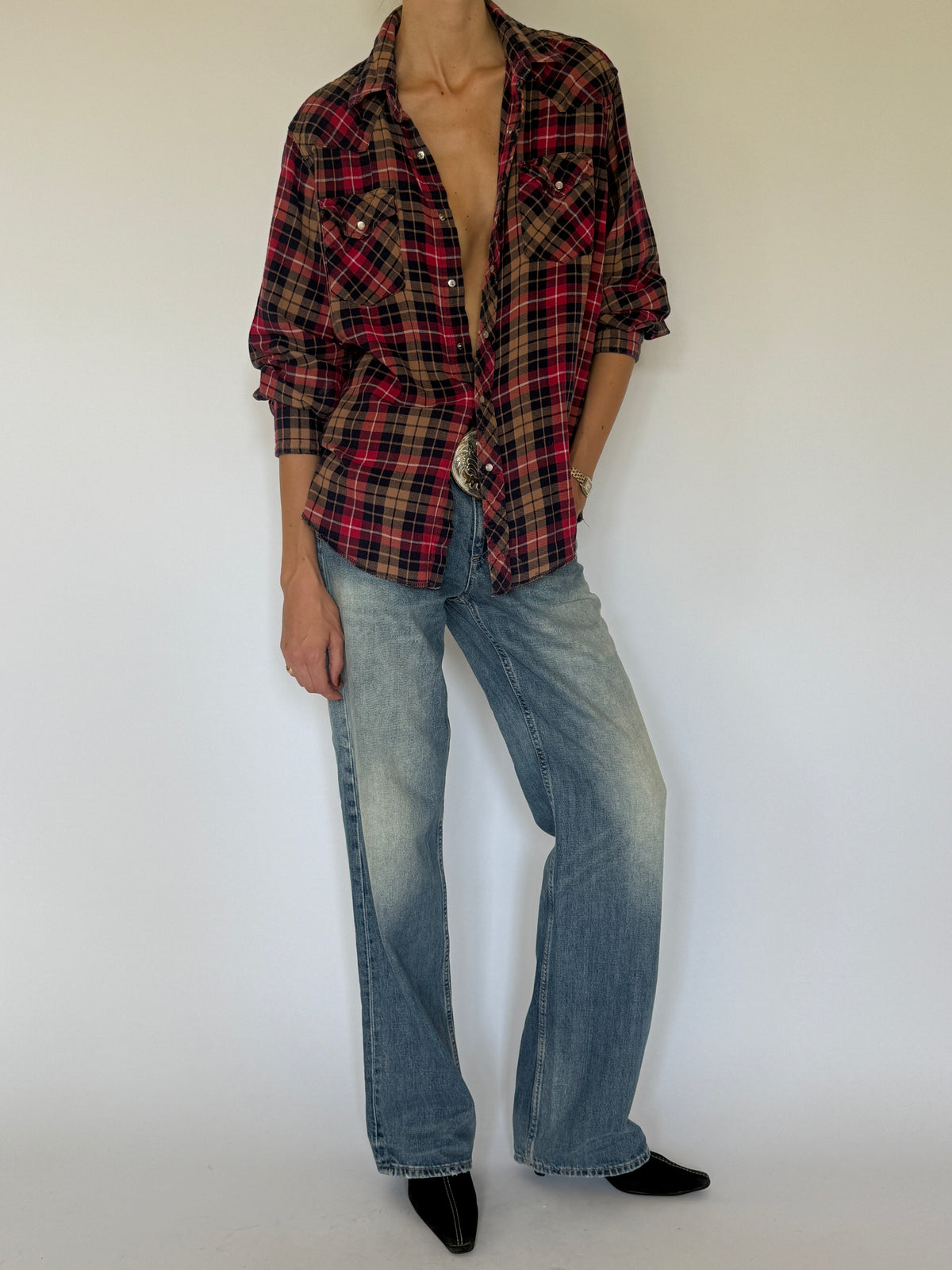 Vintage Western plaid flannel shirt front view