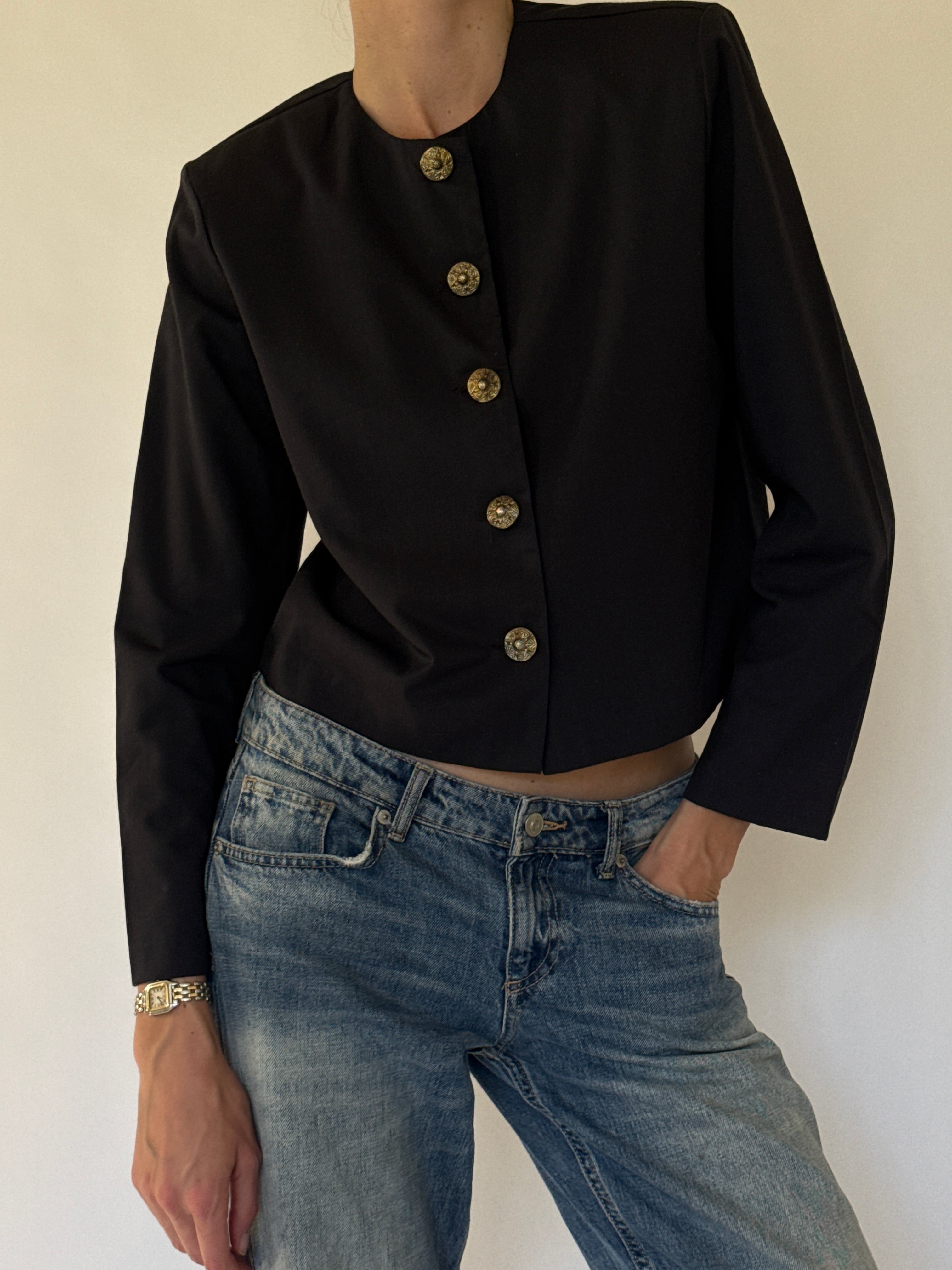 Vintage cropped black jacket front view