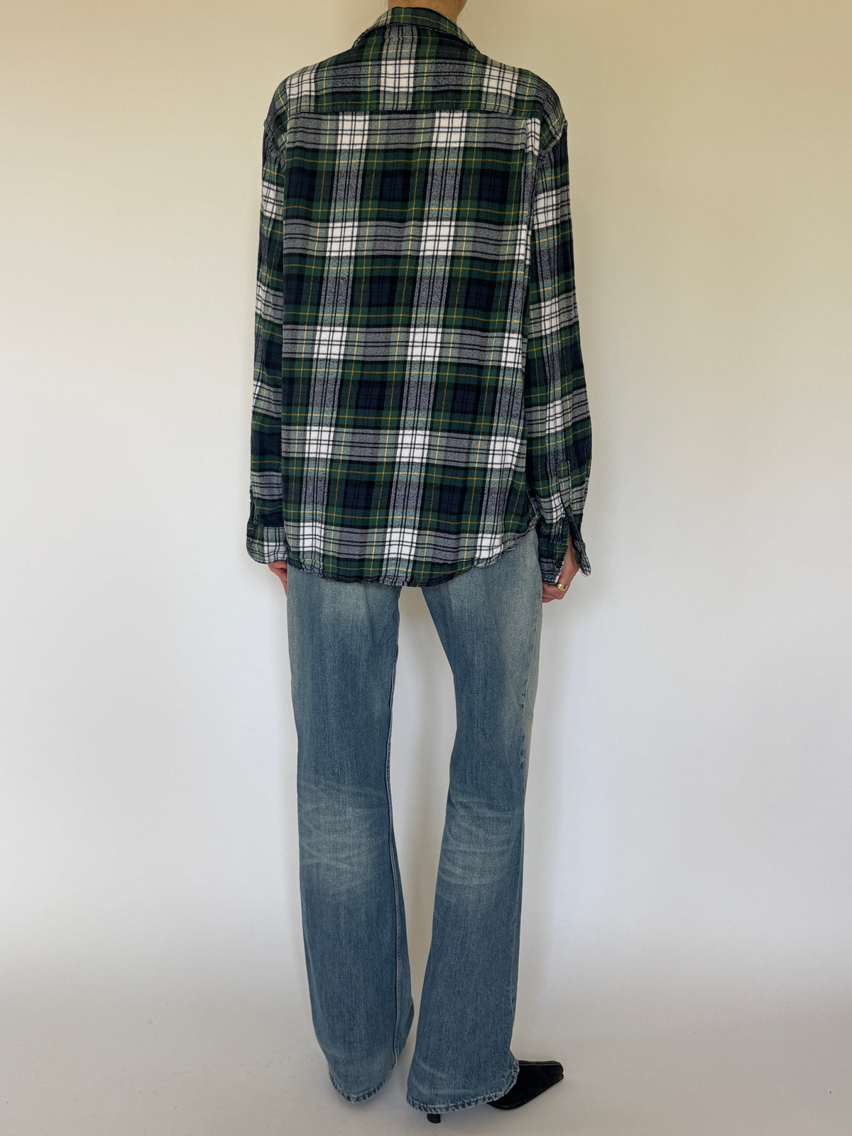 Vintage green plaid flannel shirt back view
