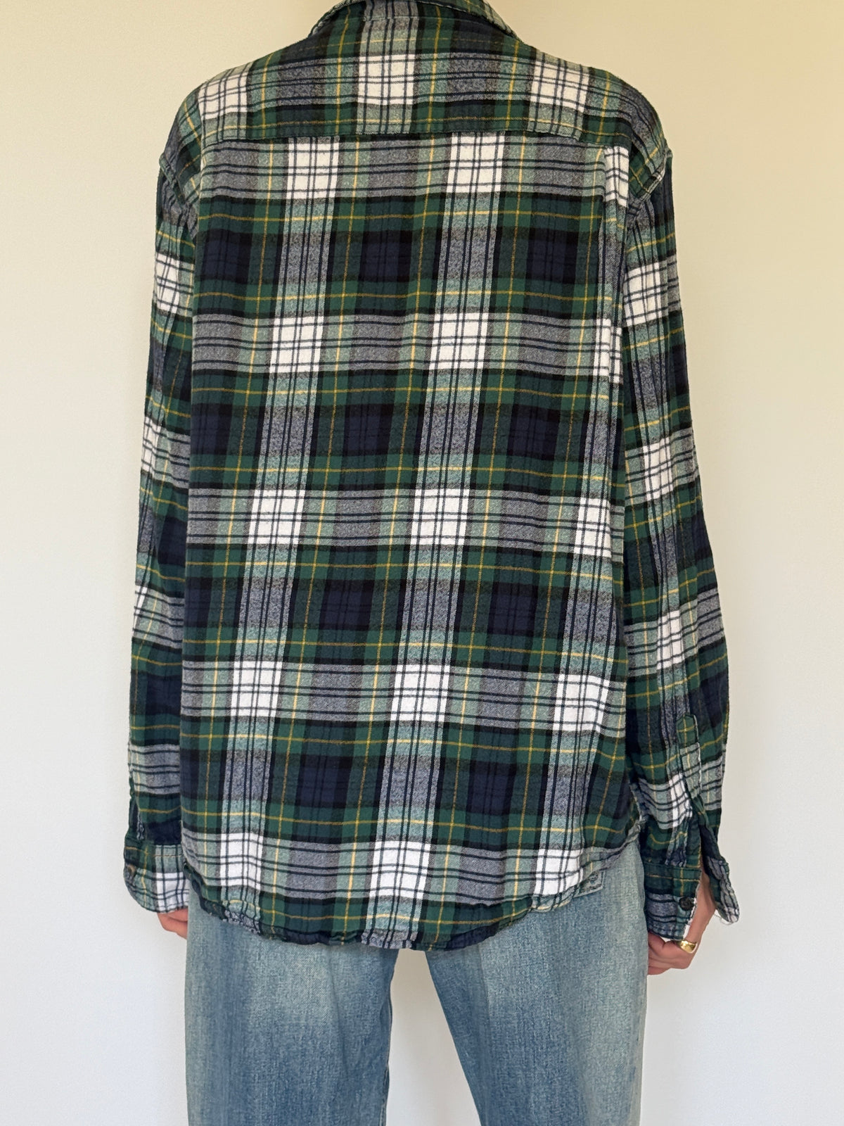 Vintage green plaid flannel shirt back view