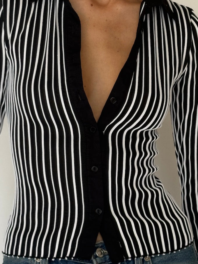 Vintage Striped Button-Up Top 6524