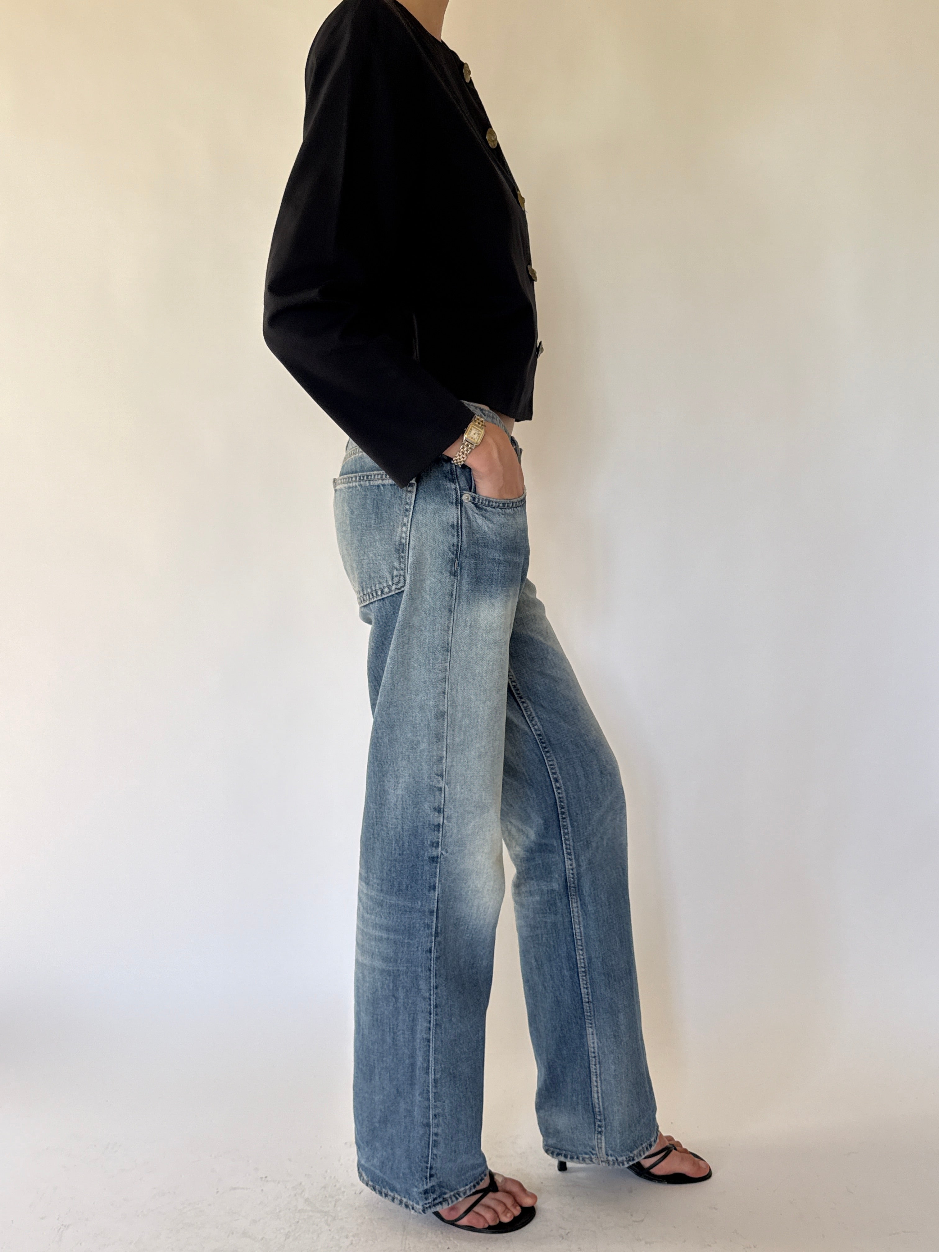 Vintage cropped black jacket side view