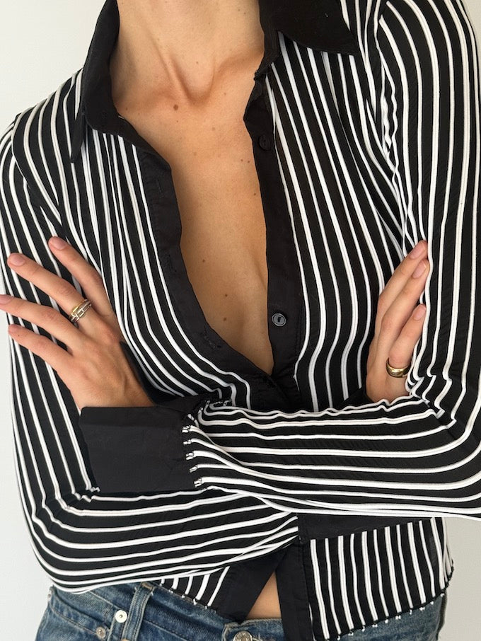 Vintage Striped Button-Up Top 6524