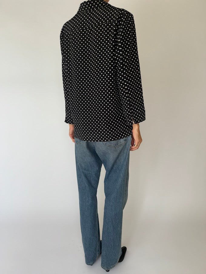 Vintage Polka Dot Button-Up Blouse 6535