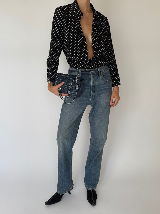 Vintage Polka Dot Button-Up Blouse 6535