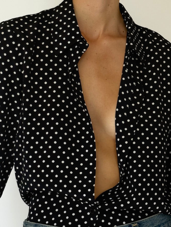 Vintage Polka Dot Button-Up Blouse 6535