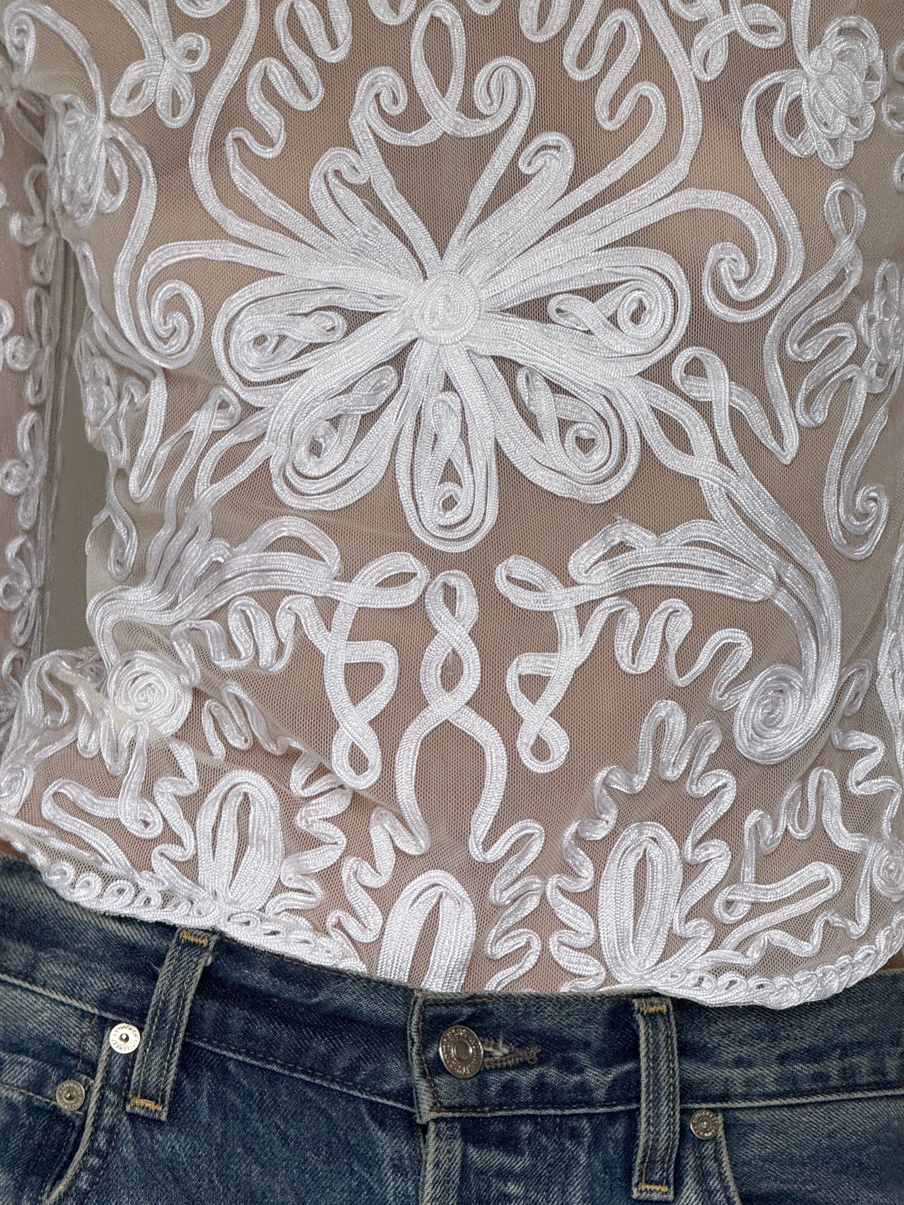 Vintage Sheer Embroidered Lace Top 7061