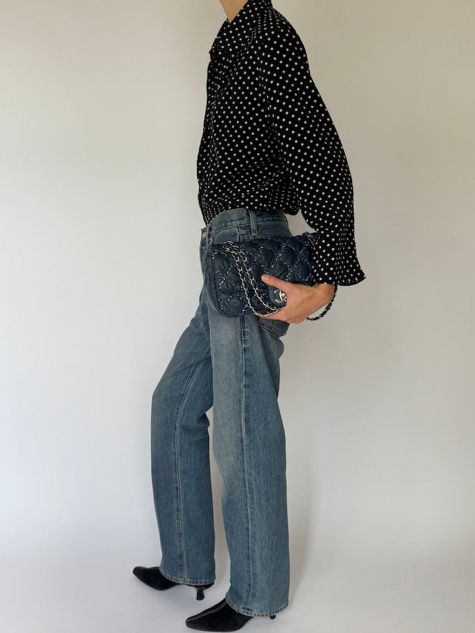 Vintage Polka Dot Button-Up Blouse 6535