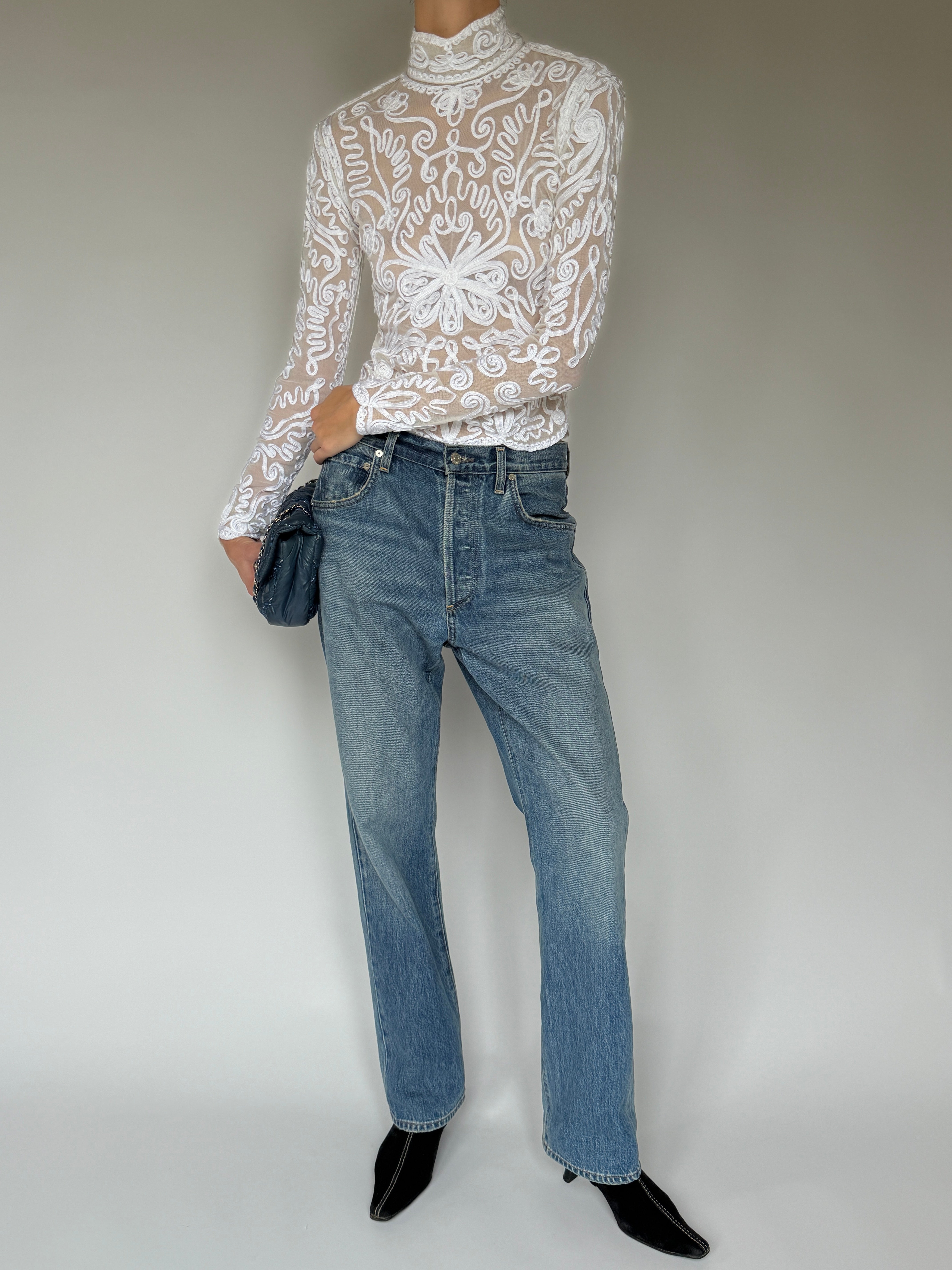 Vintage Sheer Embroidered Lace Top 7061