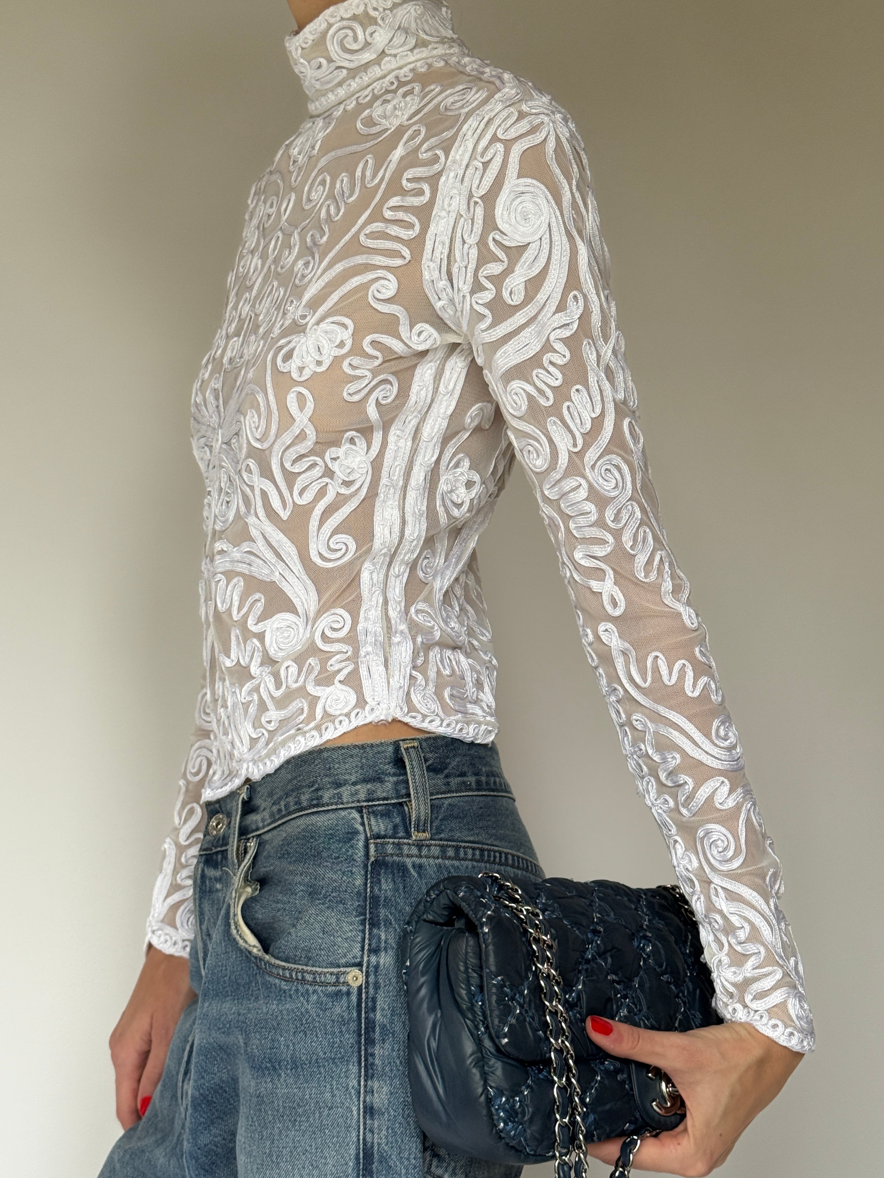 Vintage Sheer Embroidered Lace Top 7061