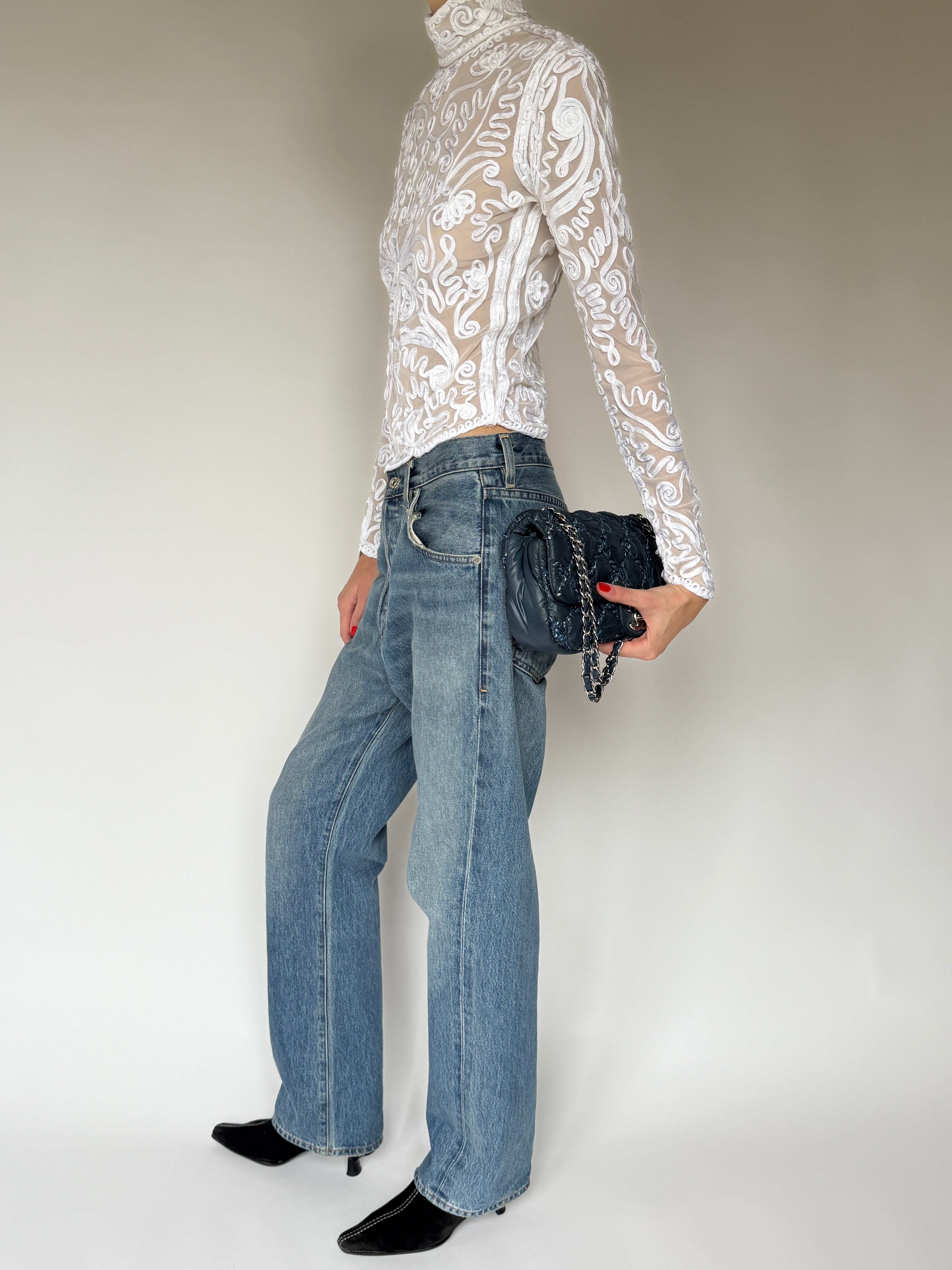 Vintage Sheer Embroidered Lace Top 7061