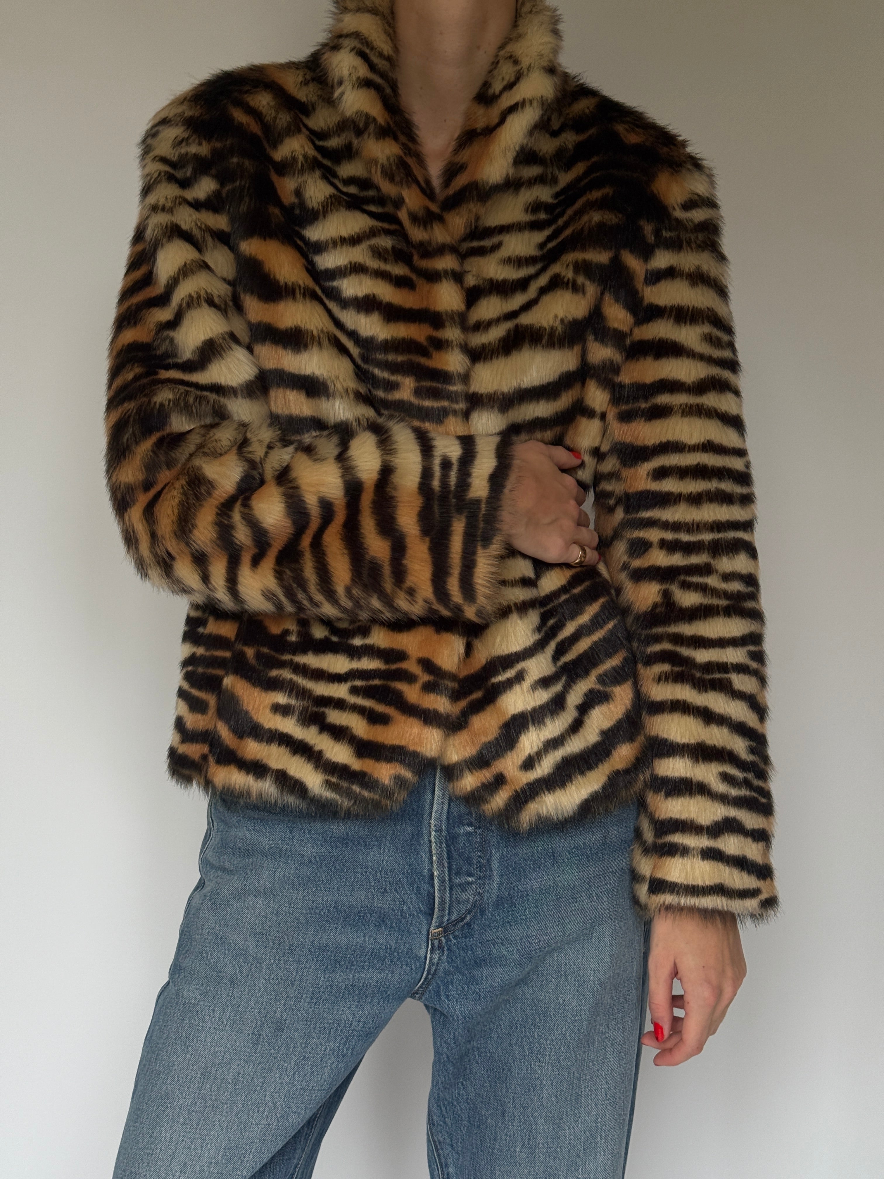 Vintage Tiger-Print Faux Fur Jacket 7062