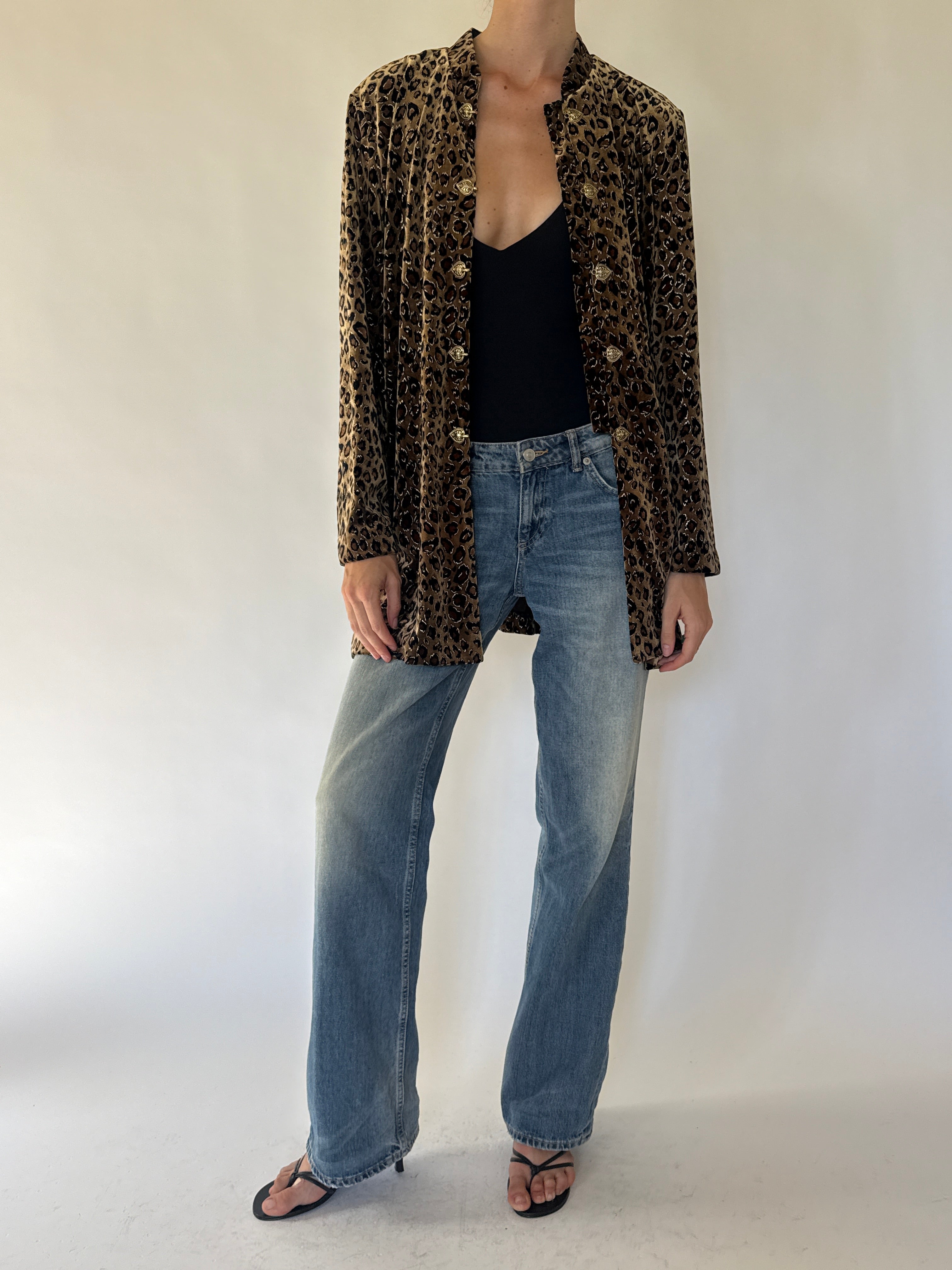 Vintage leopard velvet cardigan front view