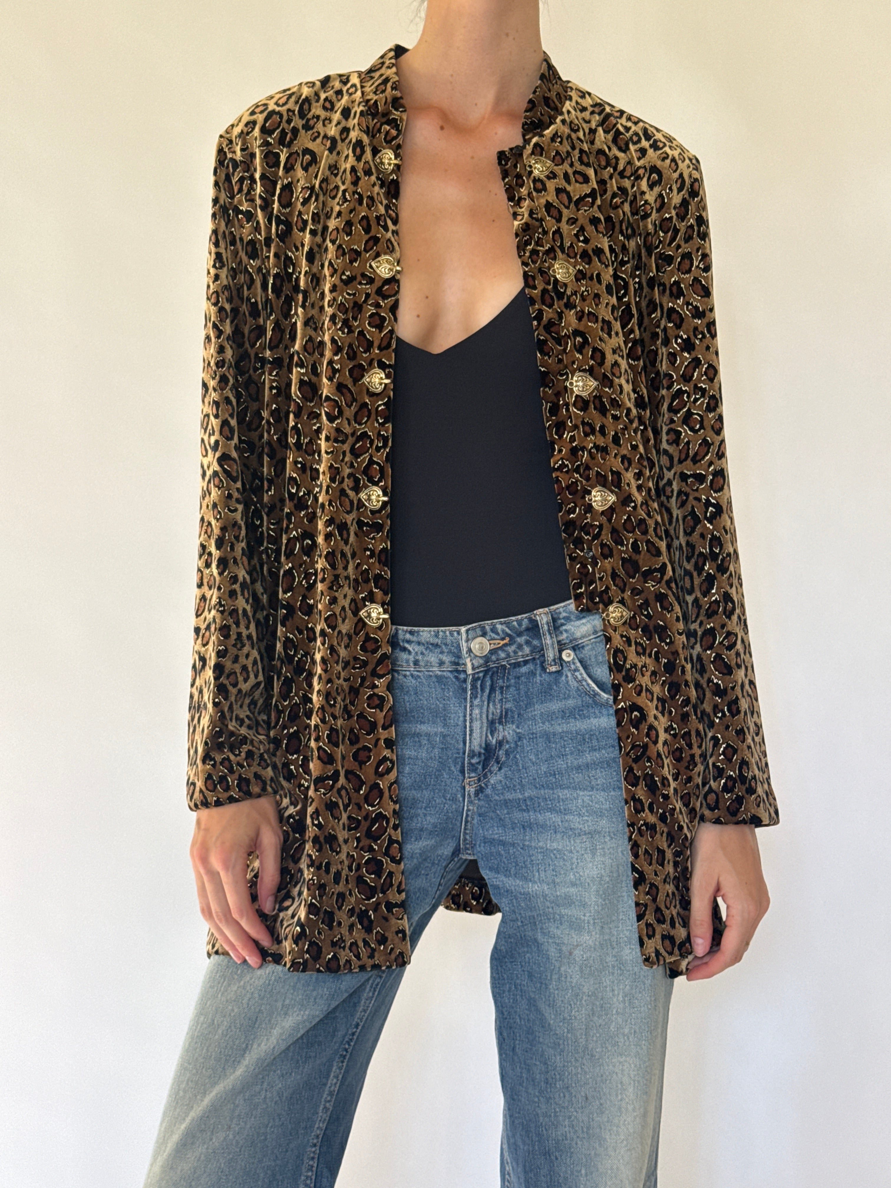 Vintage leopard velvet fabric close-up