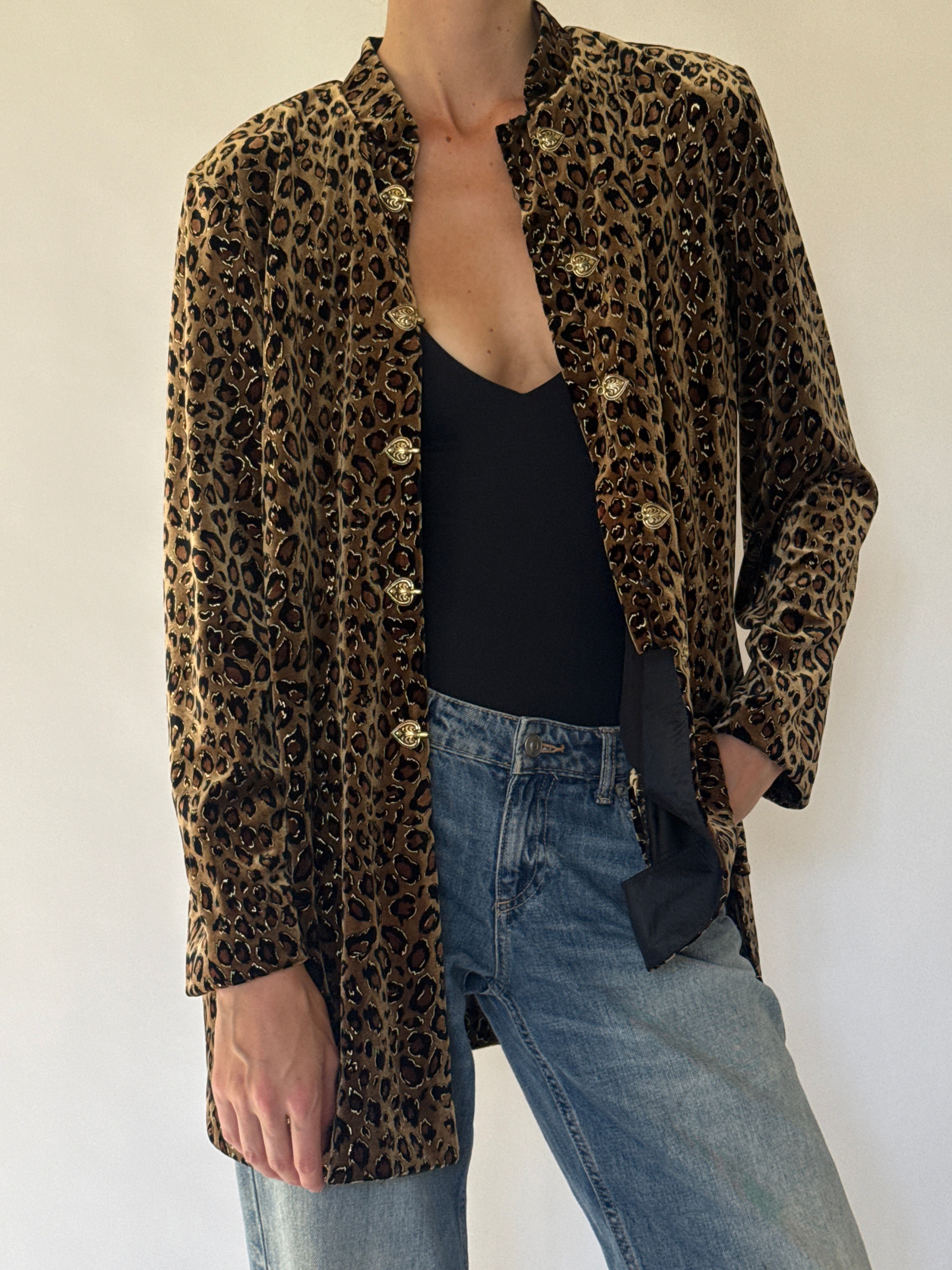 Vintage leopard velvet cardigan front view