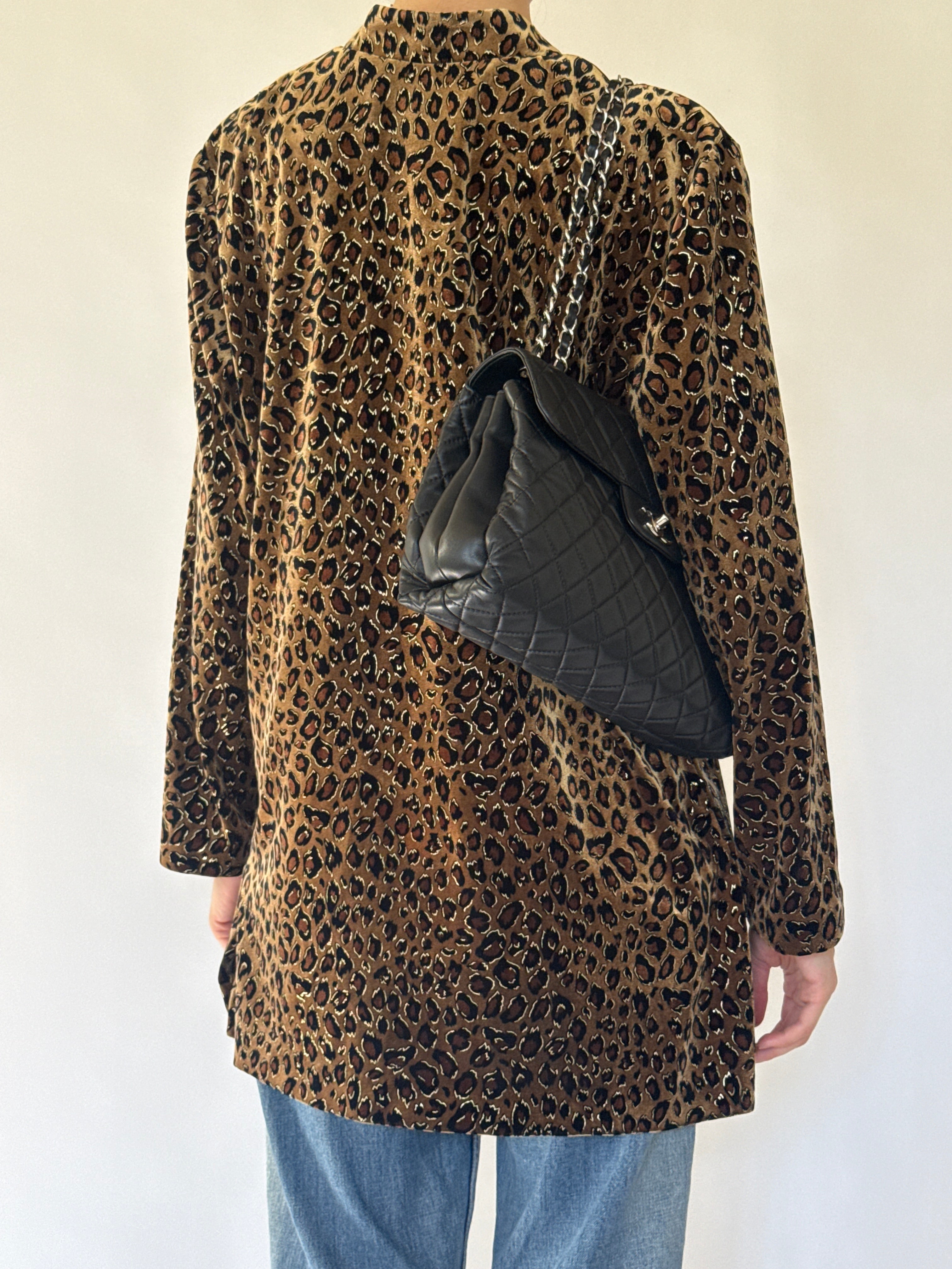 Vintage leopard velvet cardigan back view