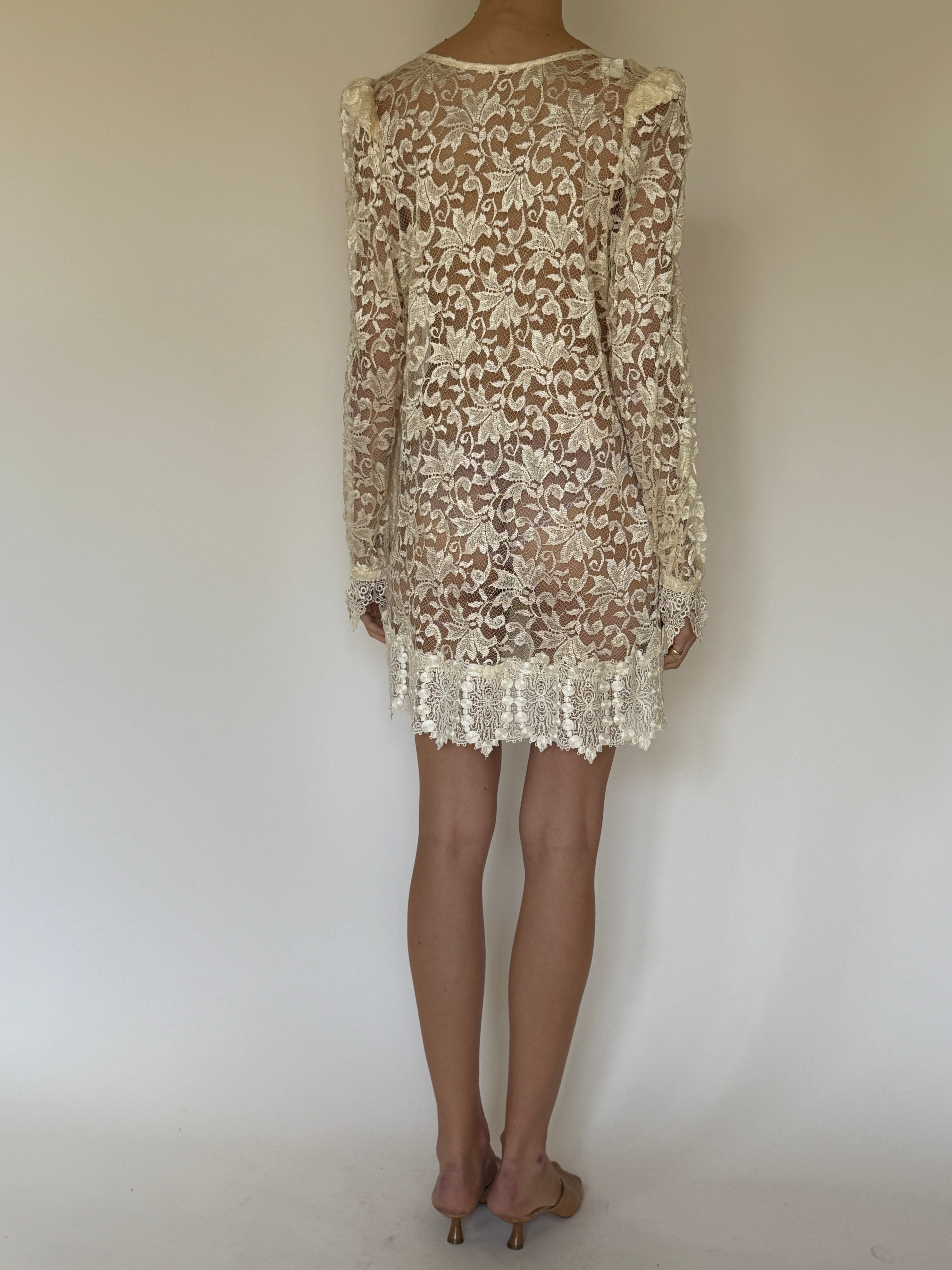 Vintage ivory lace dress back view