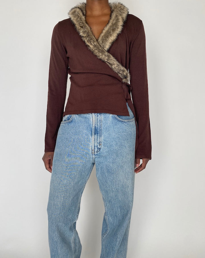 VINTAGE BROWN WRAP CARDIGAN 4150