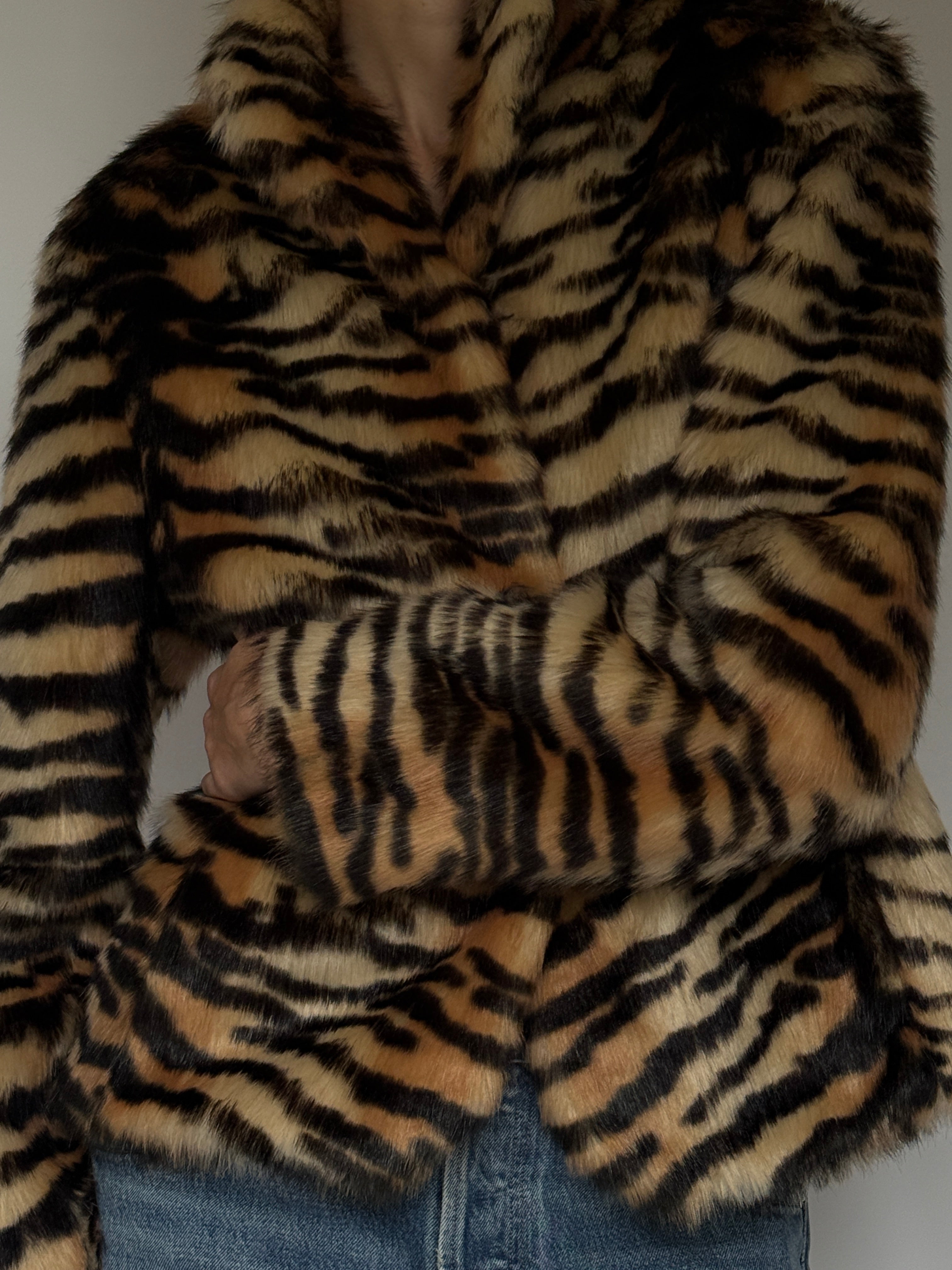 Vintage Tiger-Print Faux Fur Jacket 7062
