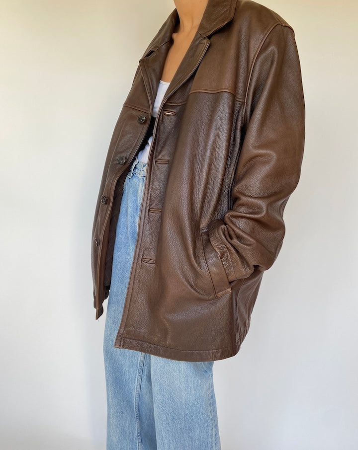 VINTAGE OVERSIZED BROWN LEATHER JACKET 3223