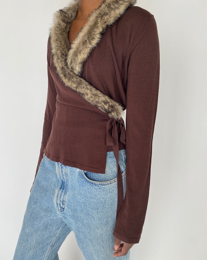 VINTAGE BROWN WRAP CARDIGAN 4150