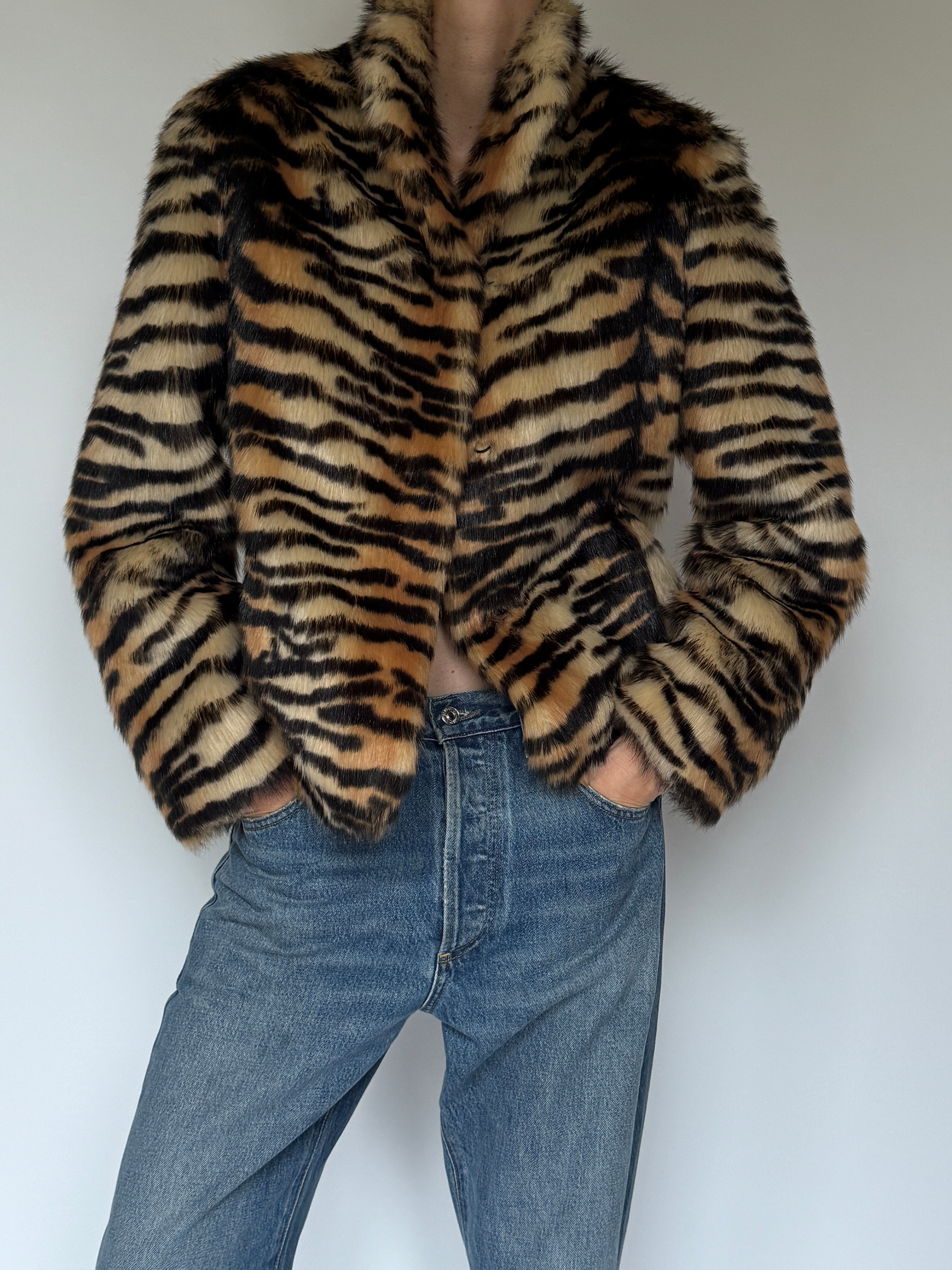 Vintage Tiger-Print Faux Fur Jacket 7062