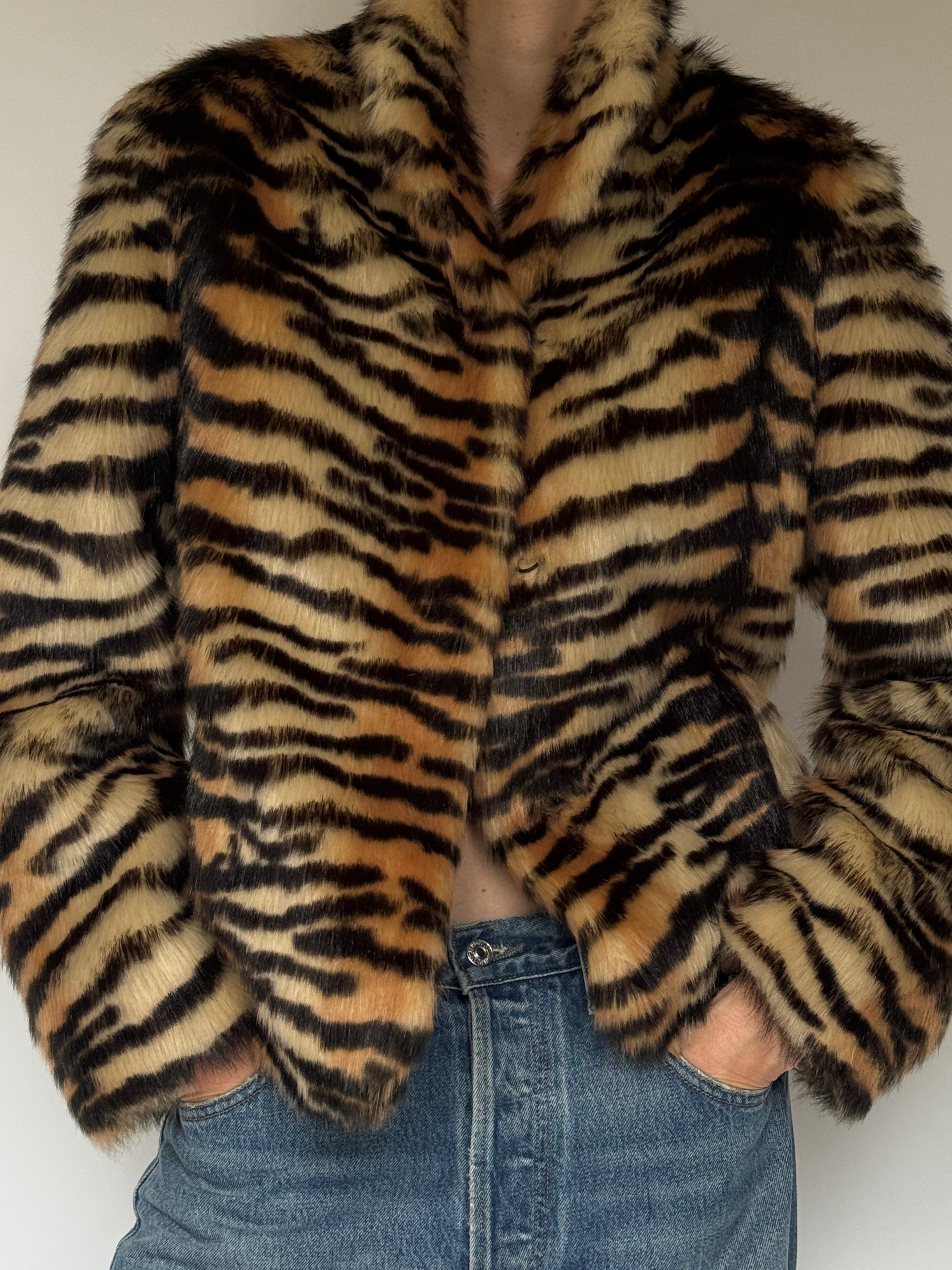 Vintage Tiger-Print Faux Fur Jacket 7062