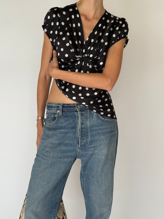 Vintage Satin Polka Dot Blouse 6539