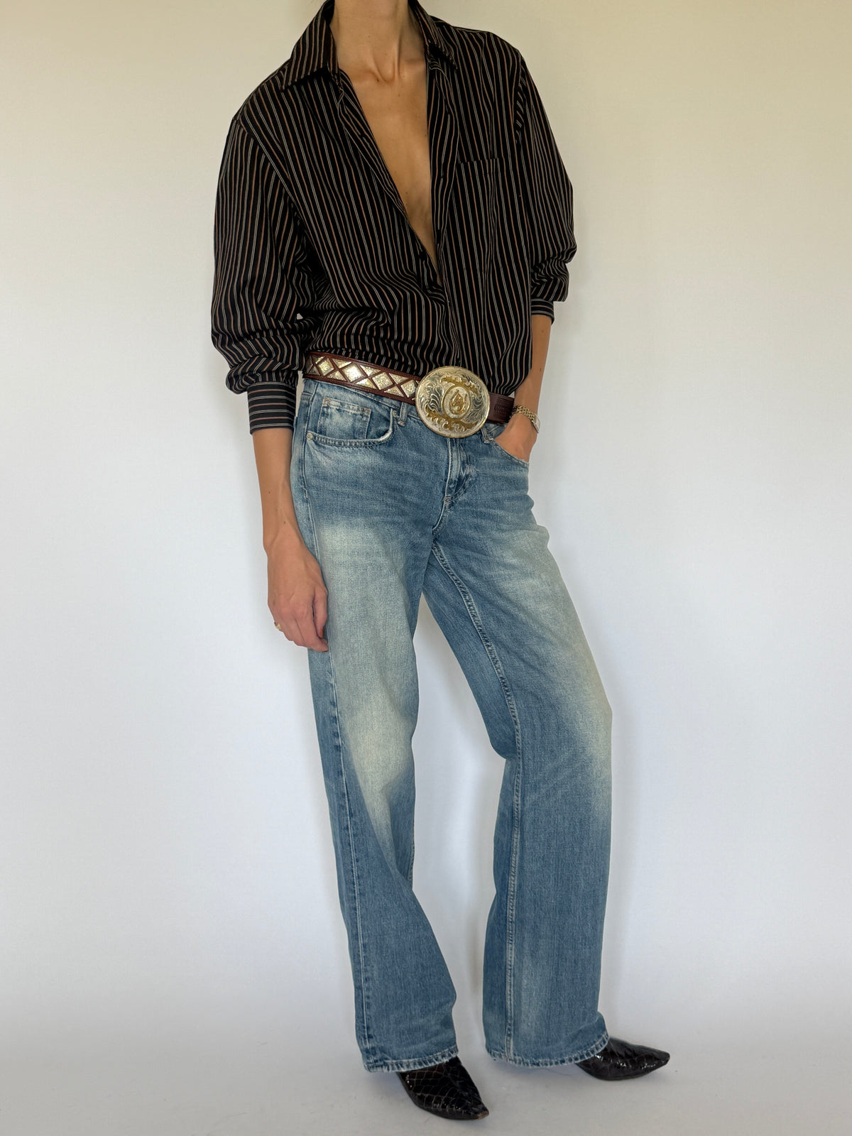 Vintage striped shirt brown fabric detail