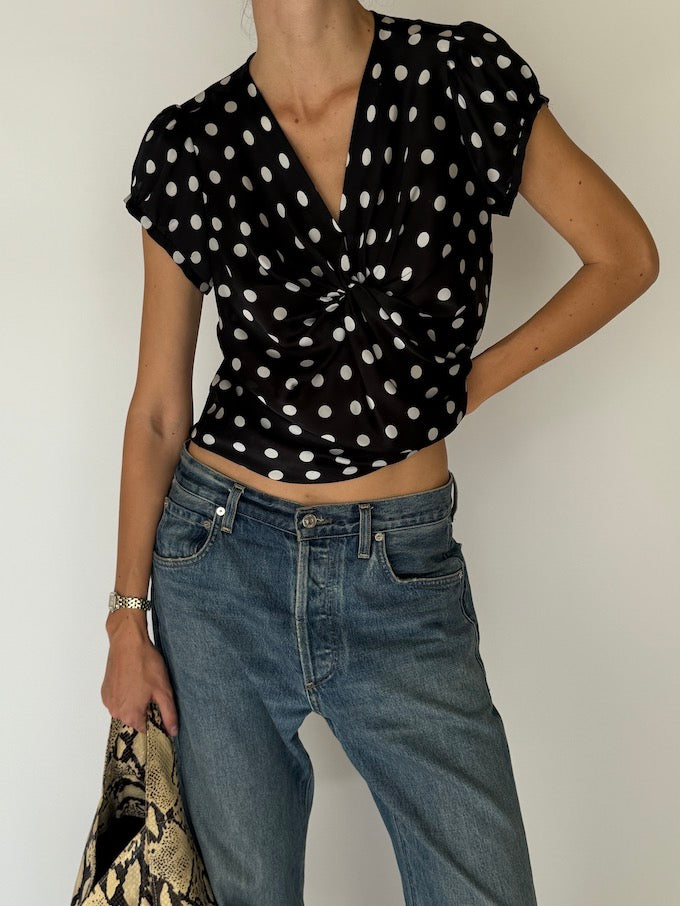 Vintage Satin Polka Dot Blouse 6539