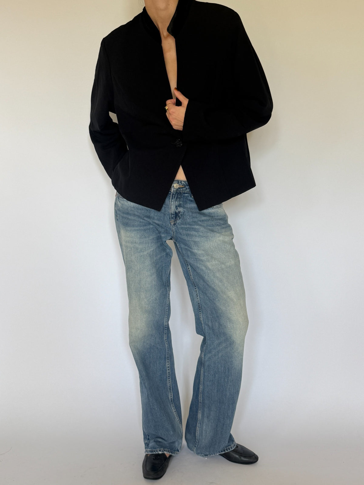 Vintage black blazer decorative button detail