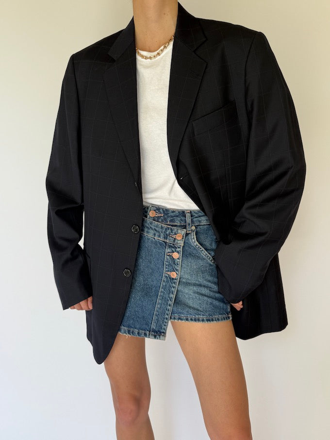 Vintage Checked Blazer Navy 5963